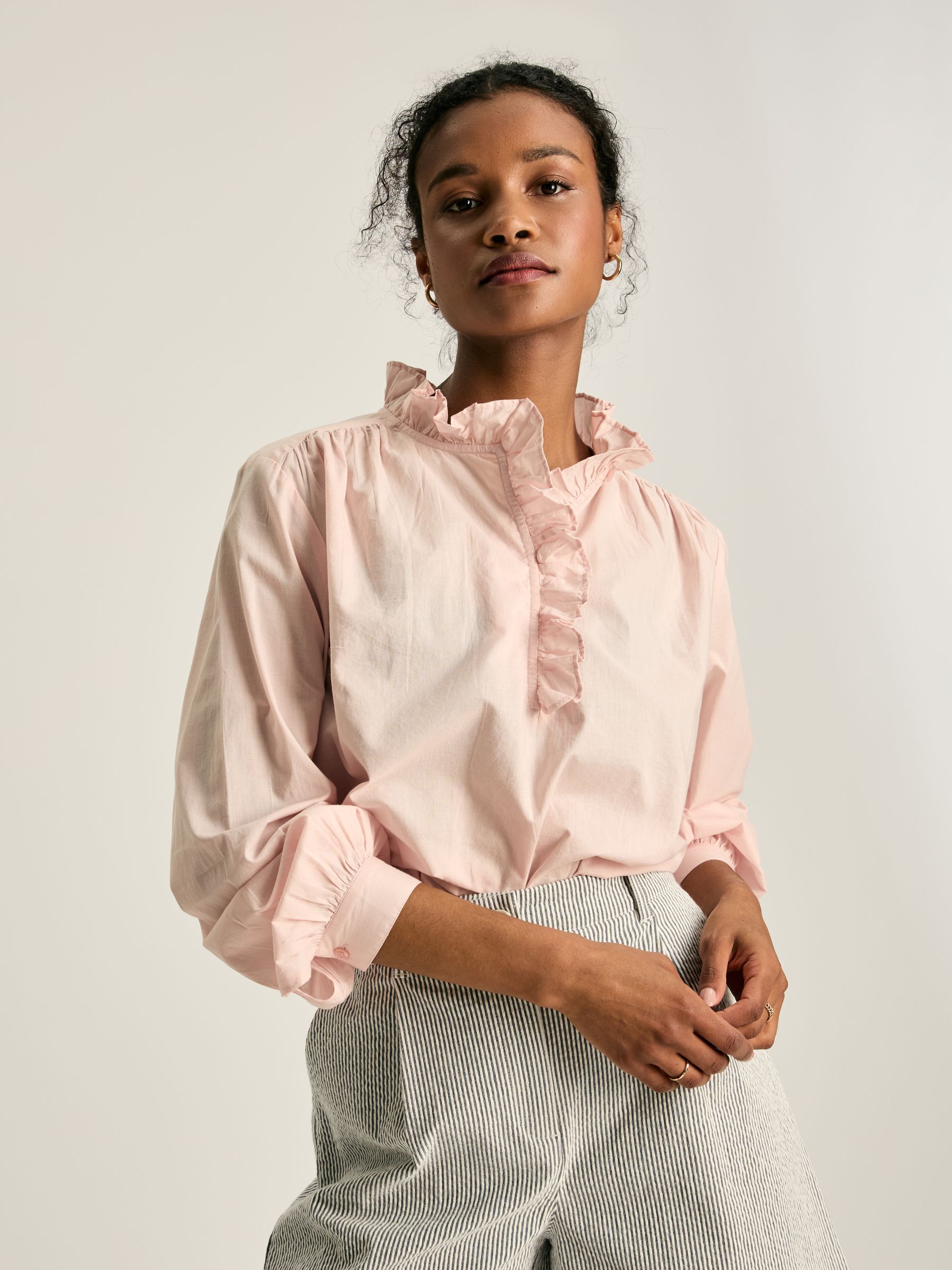 Melanie Pink Cotton Ruffle Blouse Joules