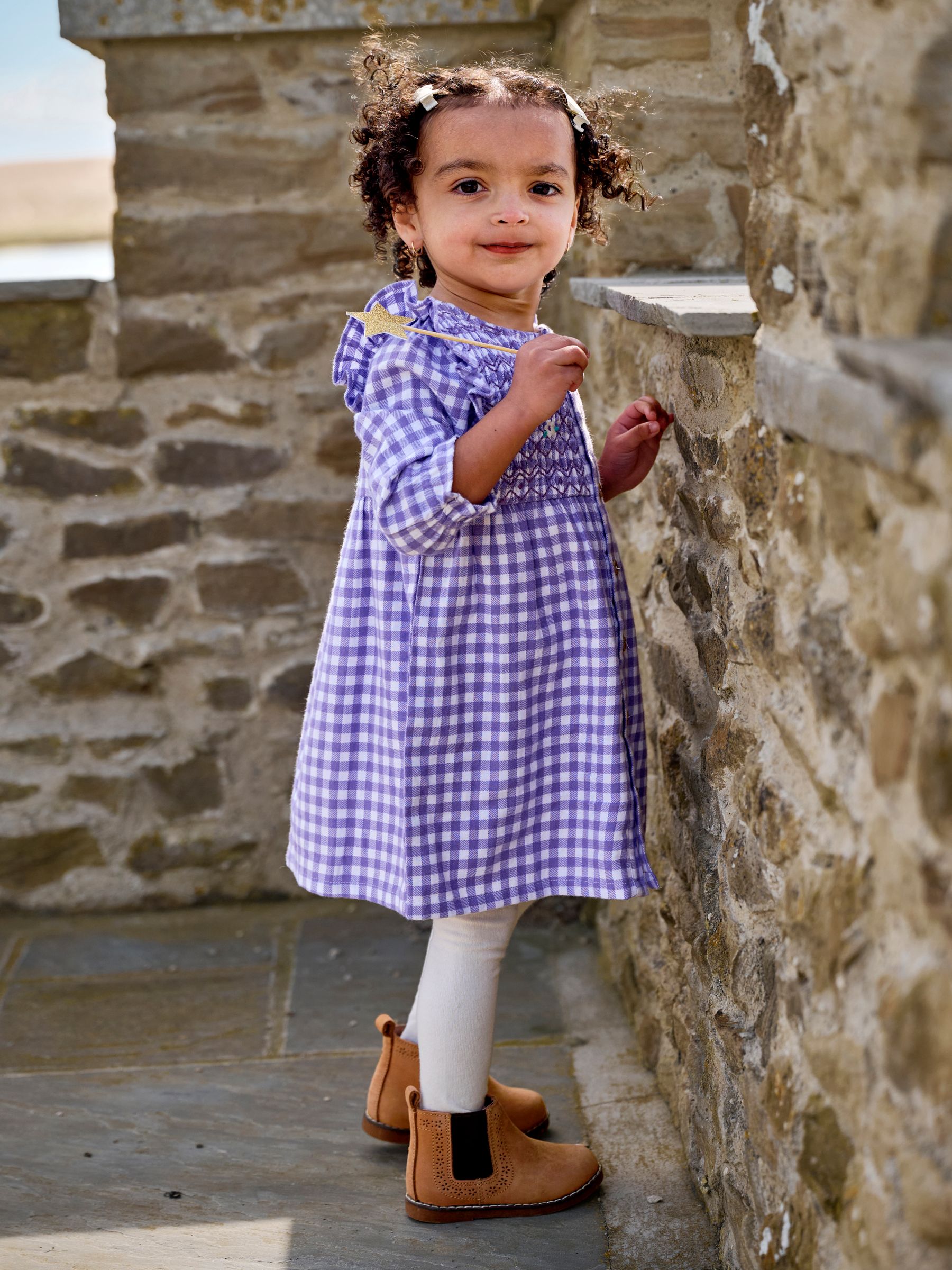Lilac Purple Frill Shoulder Smocked Dress & Tights Set - Image 3 of 7