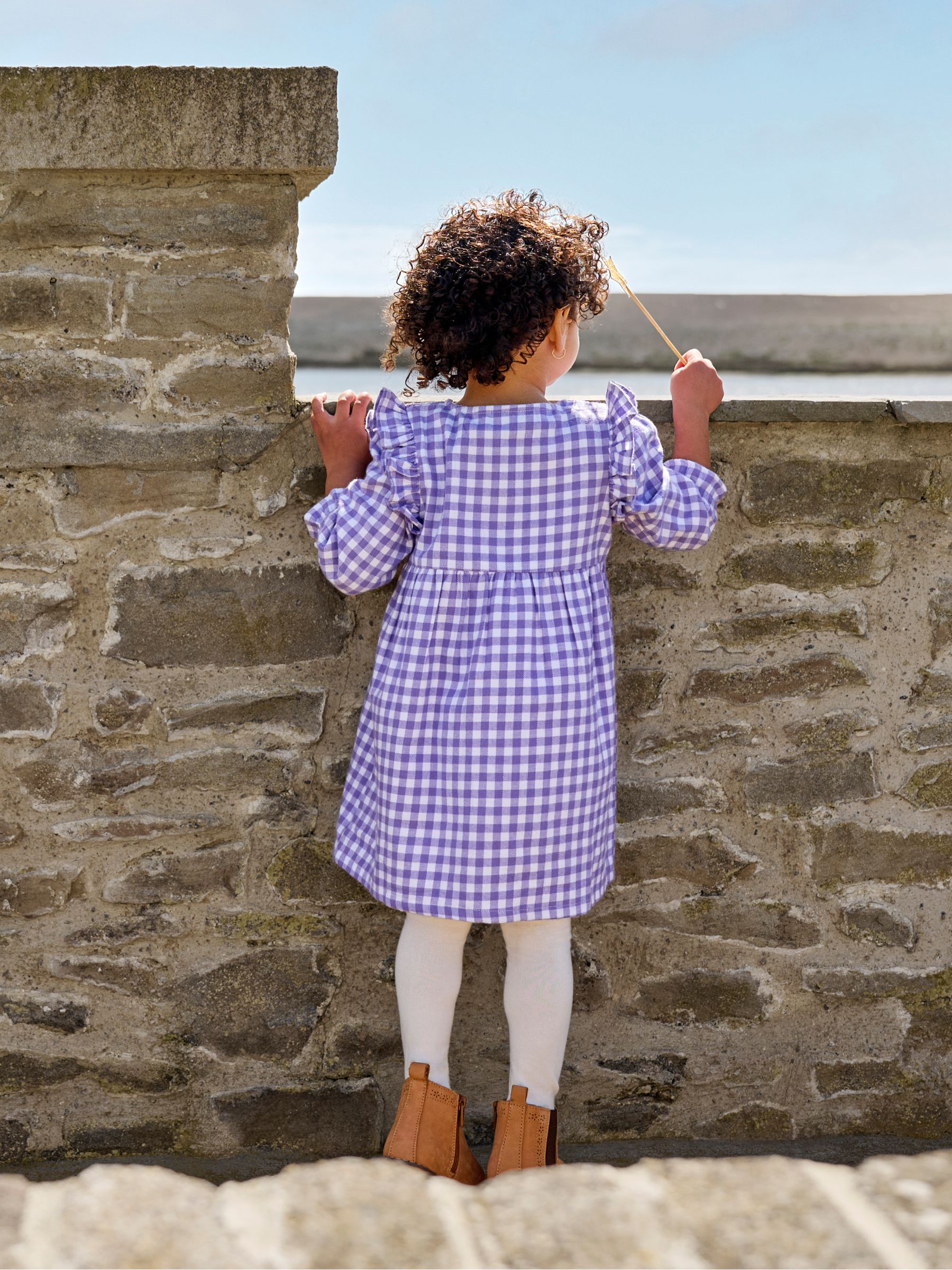 Lilac Purple Frill Shoulder Smocked Dress & Tights Set - Image 4 of 7