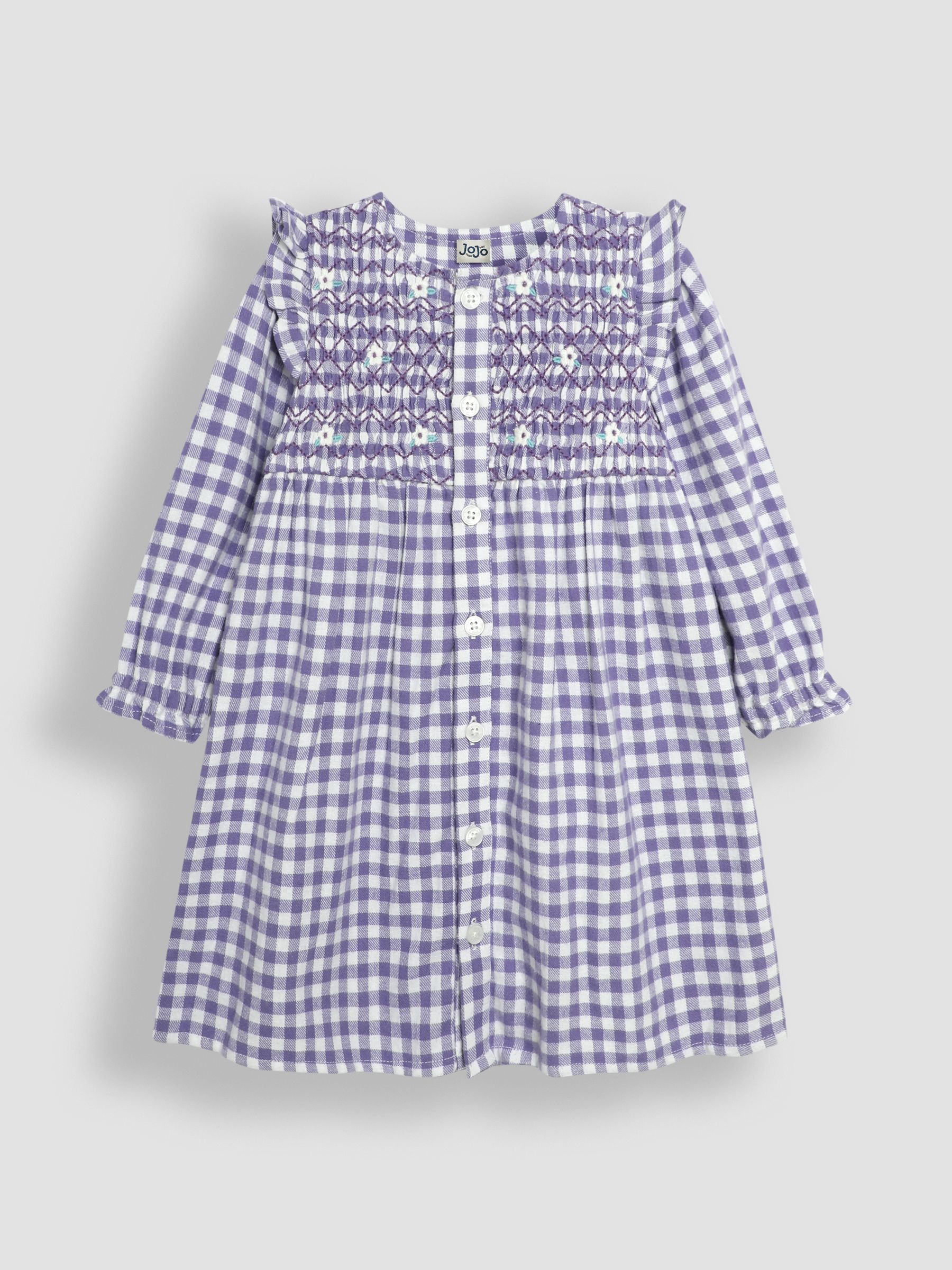 Lilac Purple Frill Shoulder Smocked Dress & Tights Set - Image 5 of 7