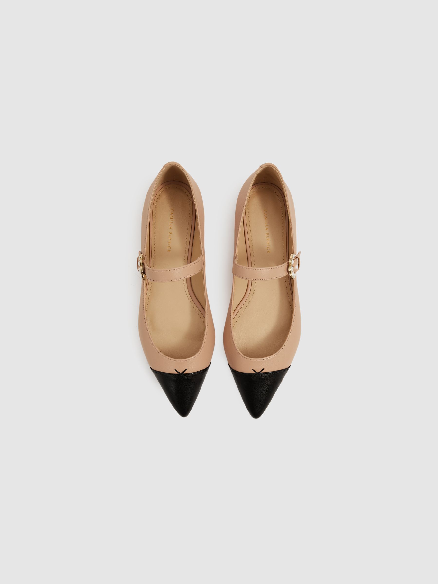 Camilla Elphick Taupe/Black Camilla Elphick Leather Pointed Flats - Image 2 of 4