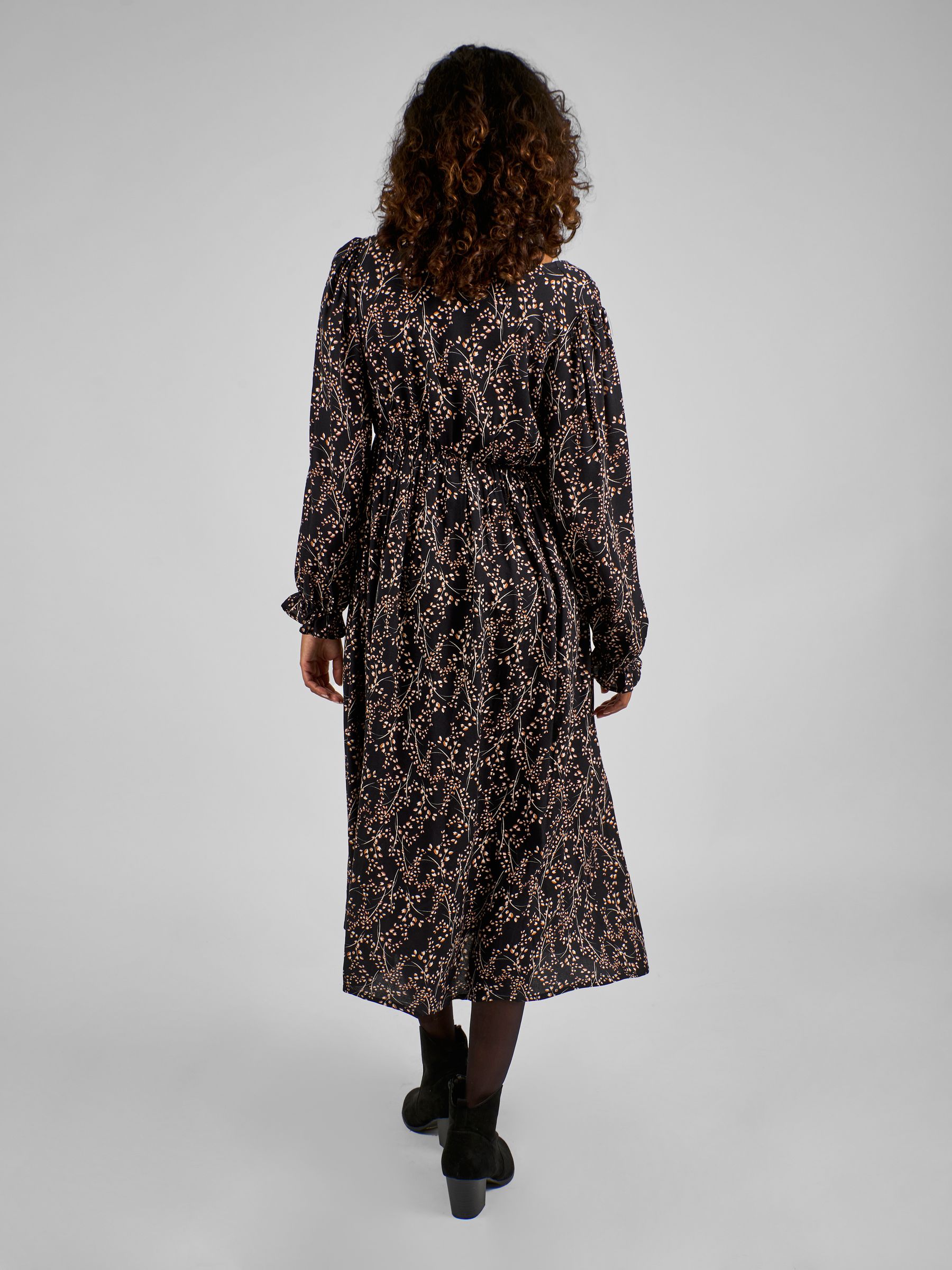 Black Floral V-Neck Maternity Midi Dress - Image 2 of 4