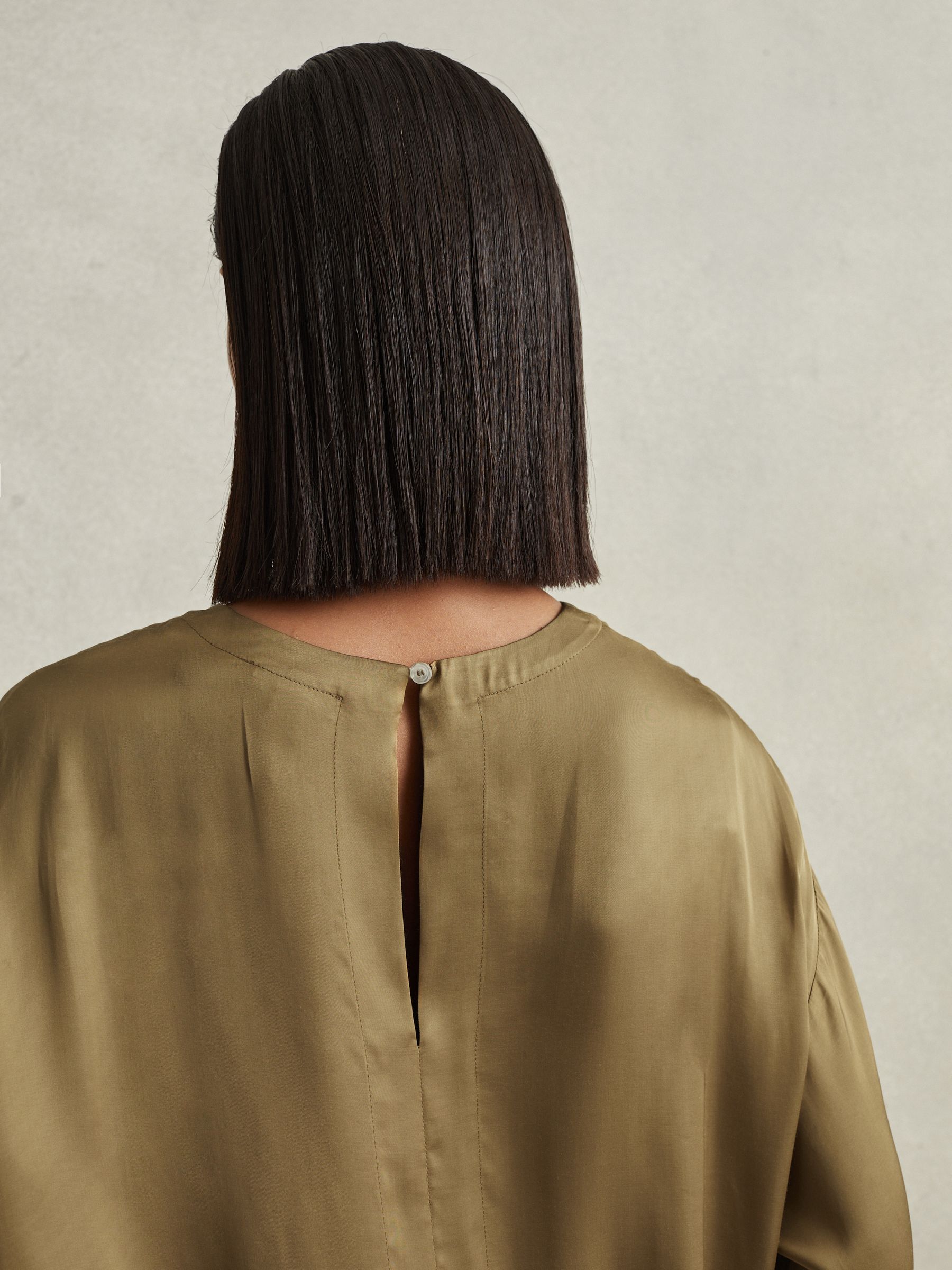 Relaxed Satin Blouse in Khaki - Image 4 of 6