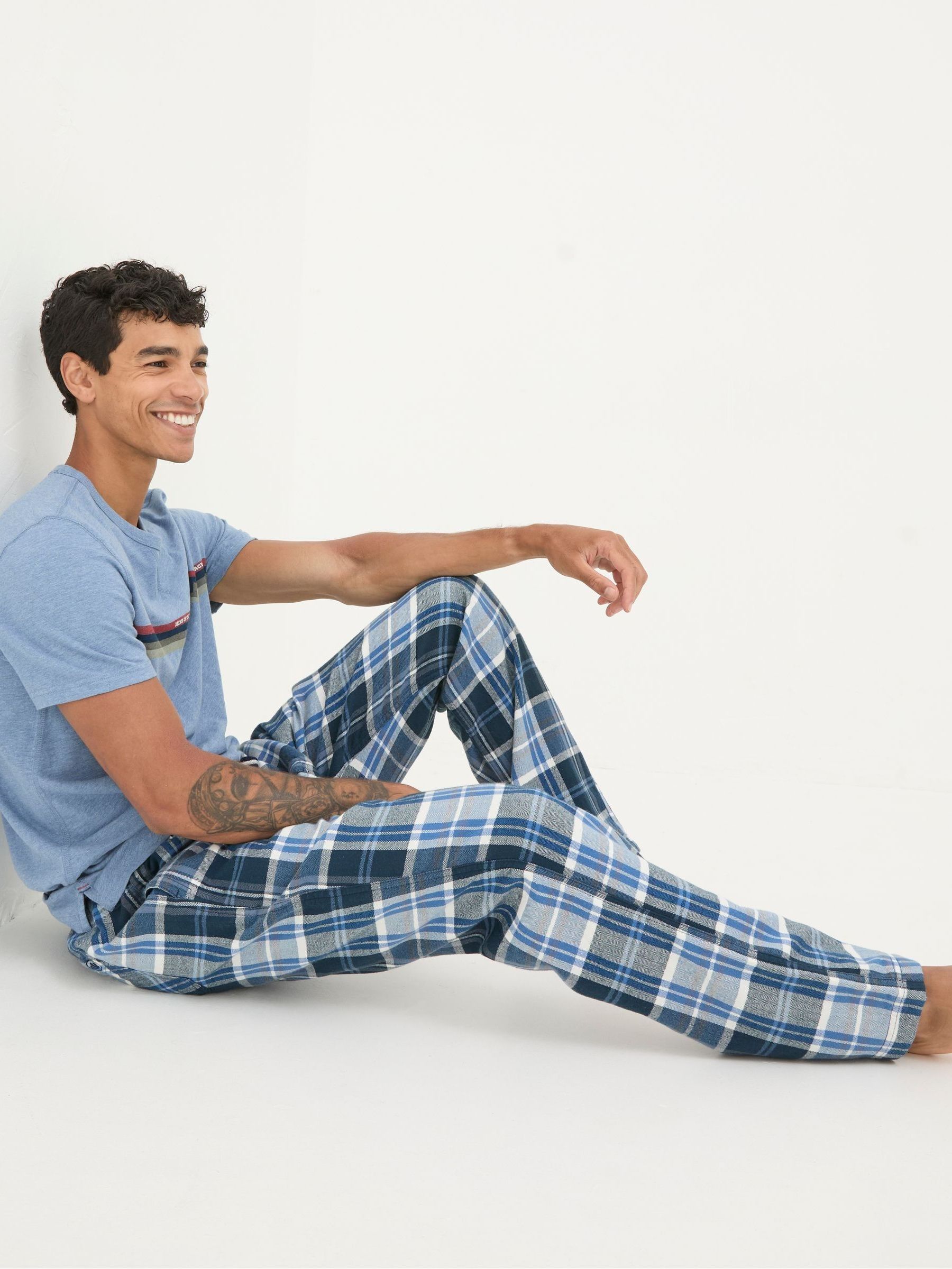 Anglesey Light Blue Check Pyjama Bottoms - Image 3 of 5
