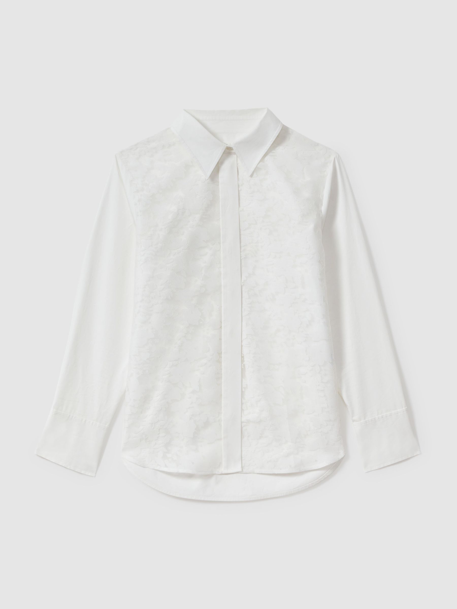 Cotton Burnout Floral Shirt in Ivory - Image 2 of 5