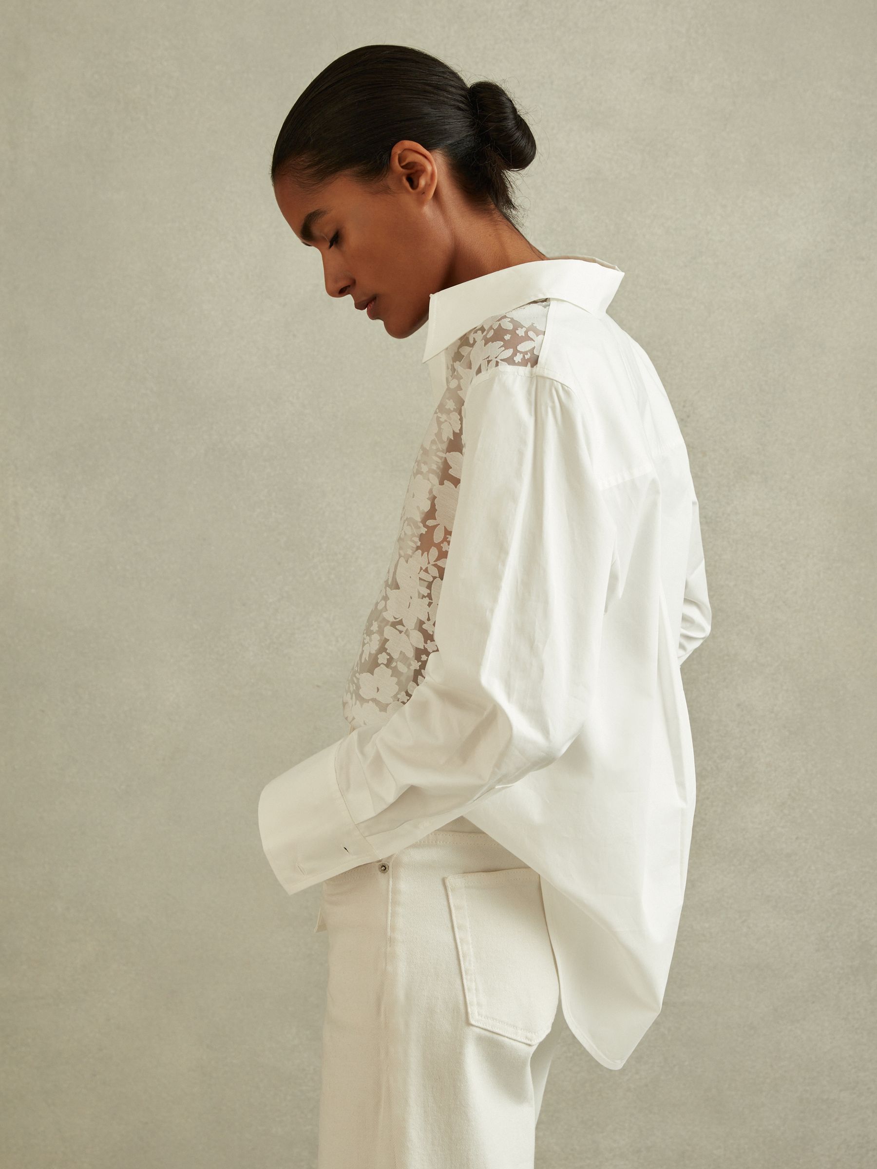 Cotton Burnout Floral Shirt in Ivory - Image 4 of 5