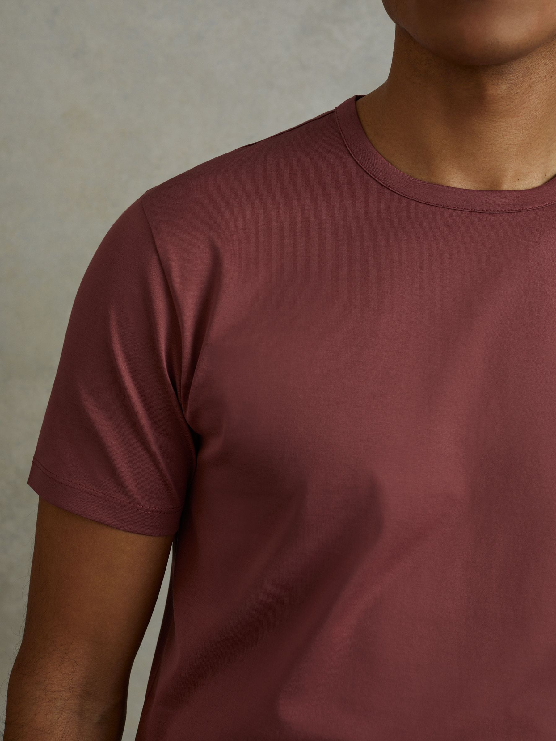 Mercerised Cotton Crew Neck T-Shirt in Old Rose - Image 3 of 6
