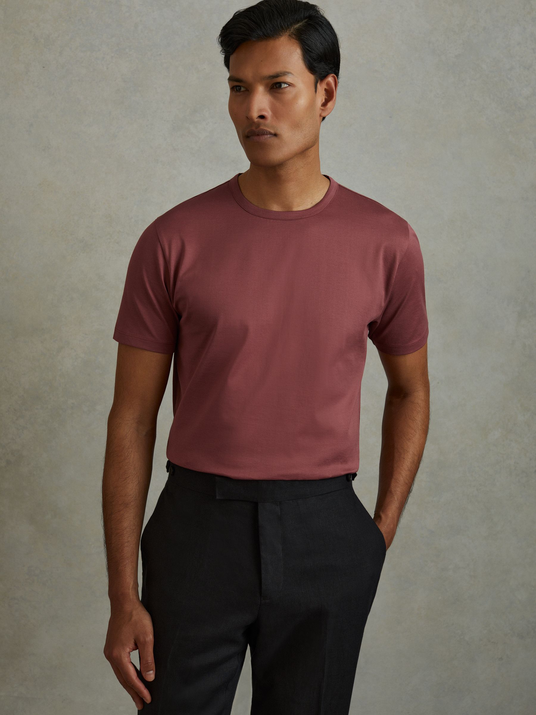 Mercerised Cotton Crew Neck T-Shirt in Old Rose - Image 4 of 6