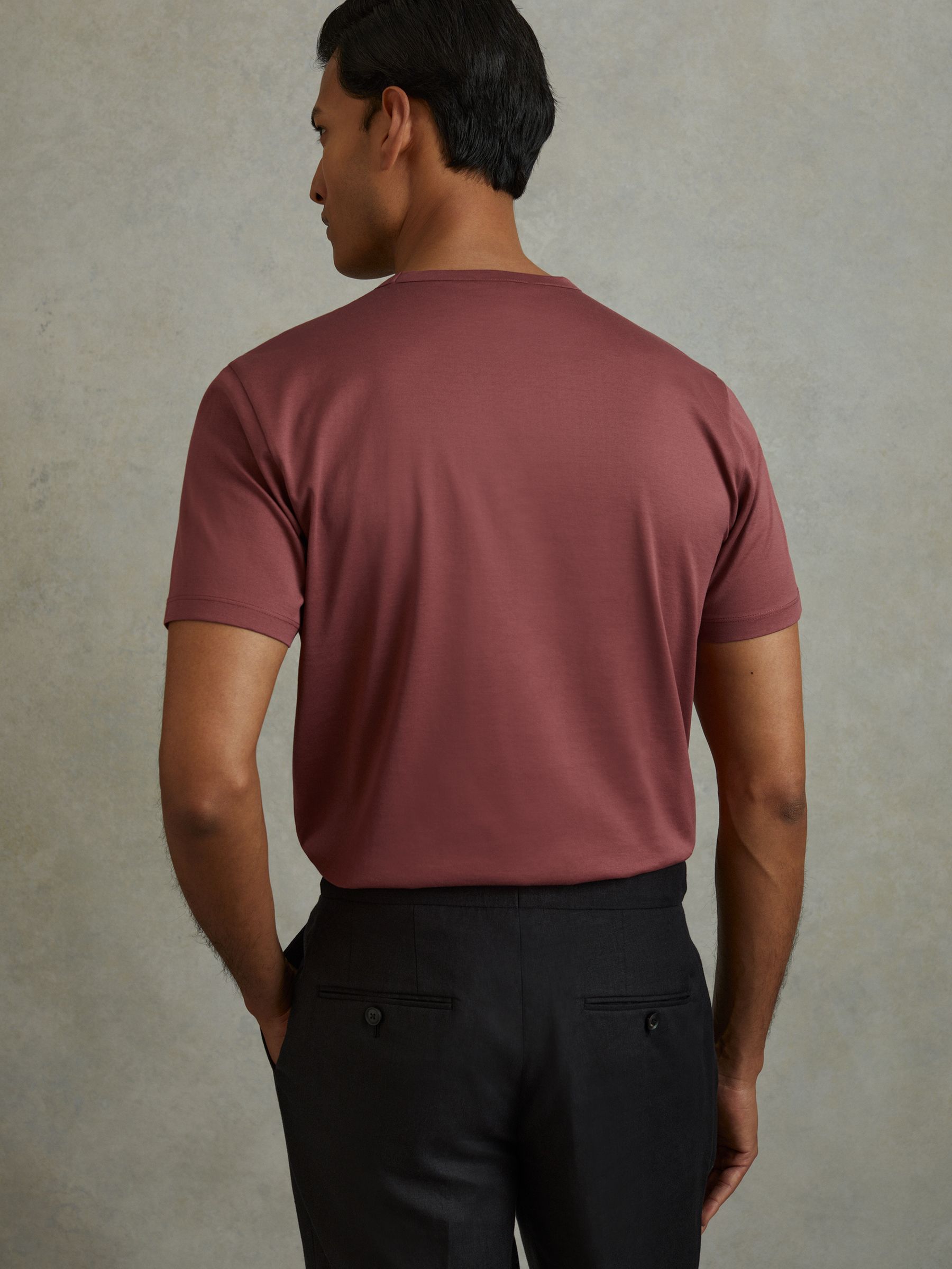 Mercerised Cotton Crew Neck T-Shirt in Old Rose - Image 5 of 6