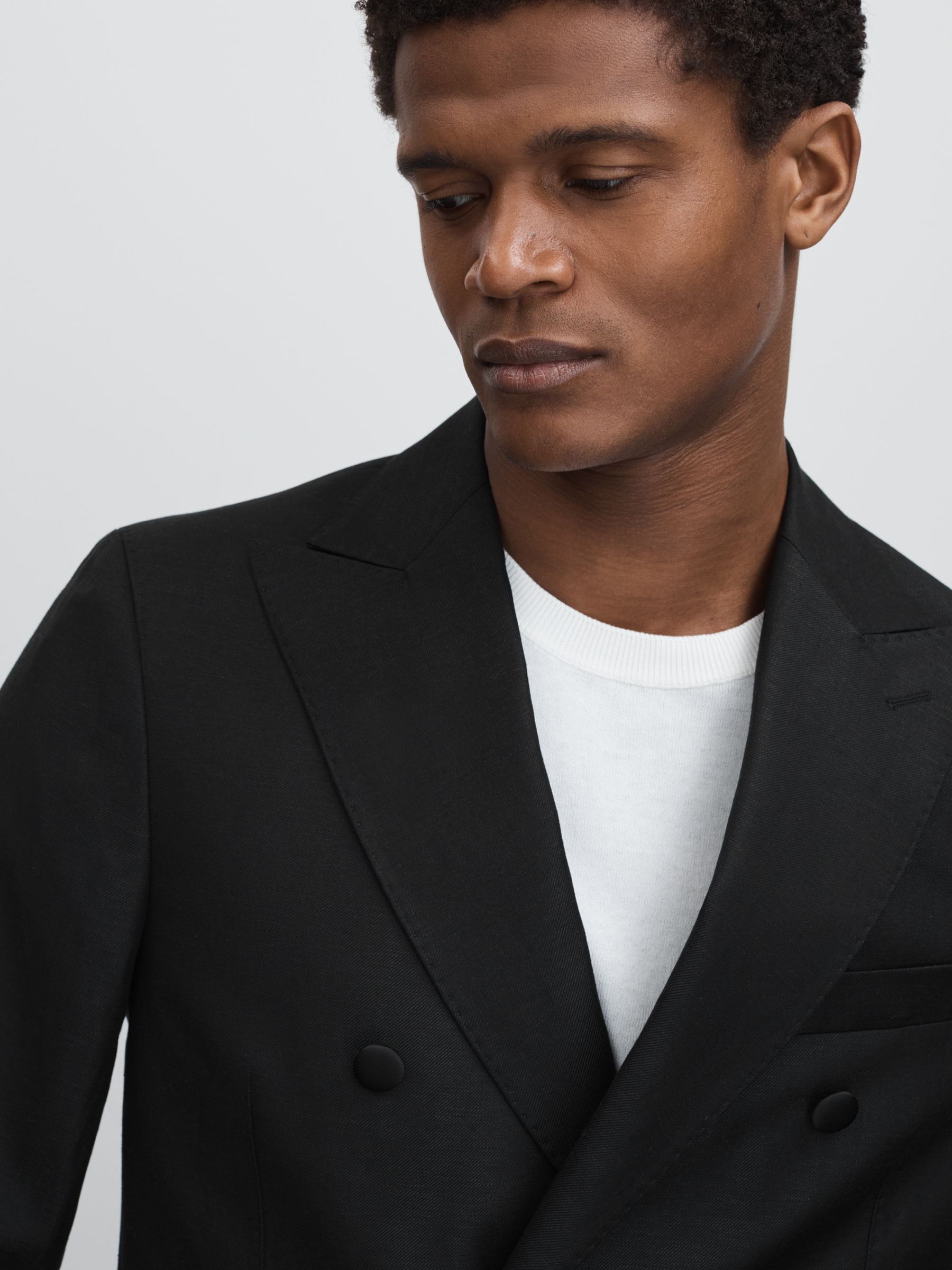 Oscar Jacobson Wool-Linen Double Breasted Blazer in Black - Image 4 of 7