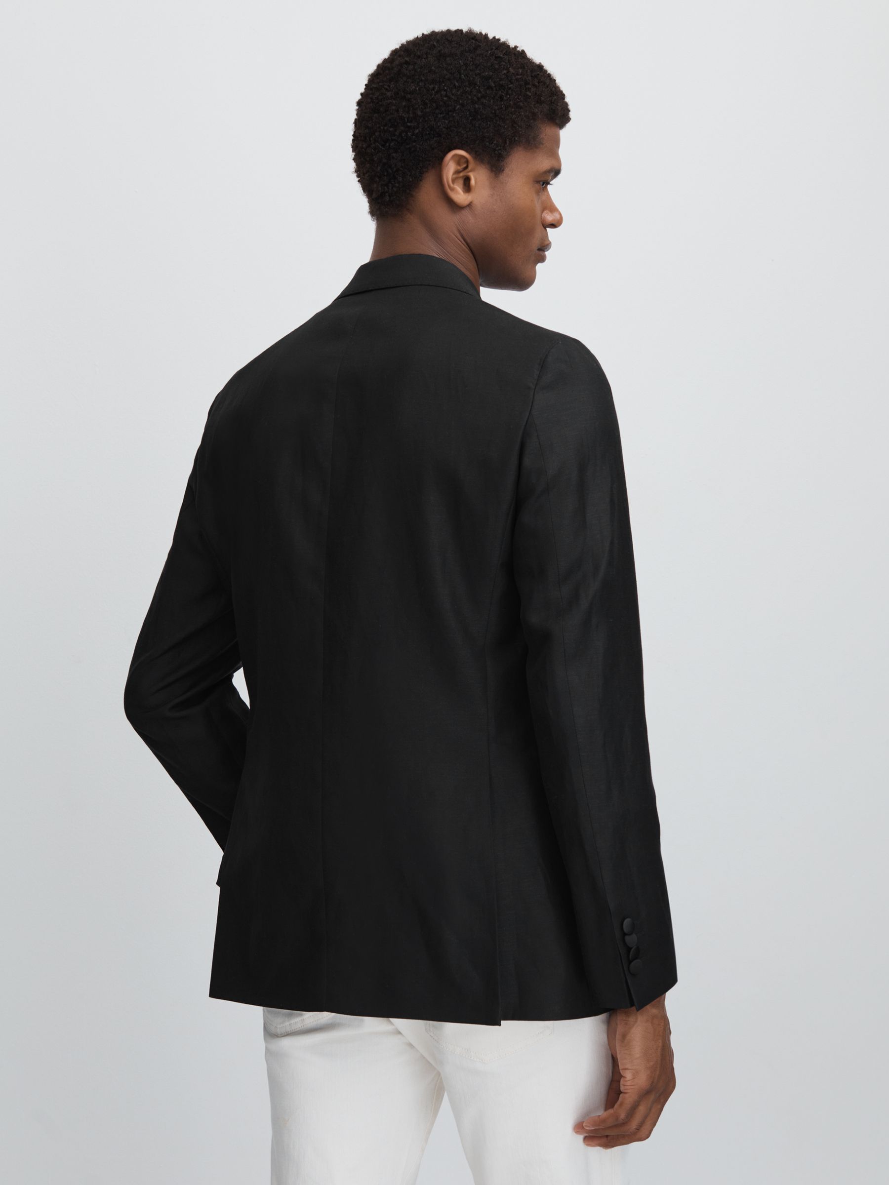 Oscar Jacobson Wool-Linen Double Breasted Blazer in Black - Image 5 of 7