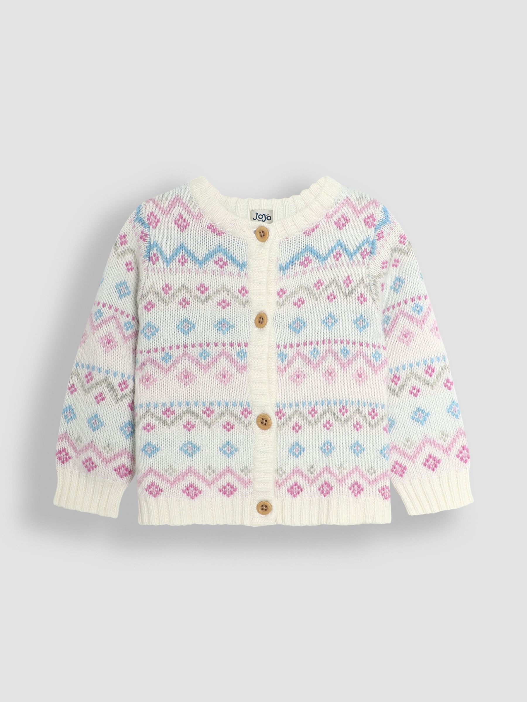 Cream 3 Piece Fair Isle Pattern Baby Knit Cardigan, Trousers & Hat Set - Image 2 of 6