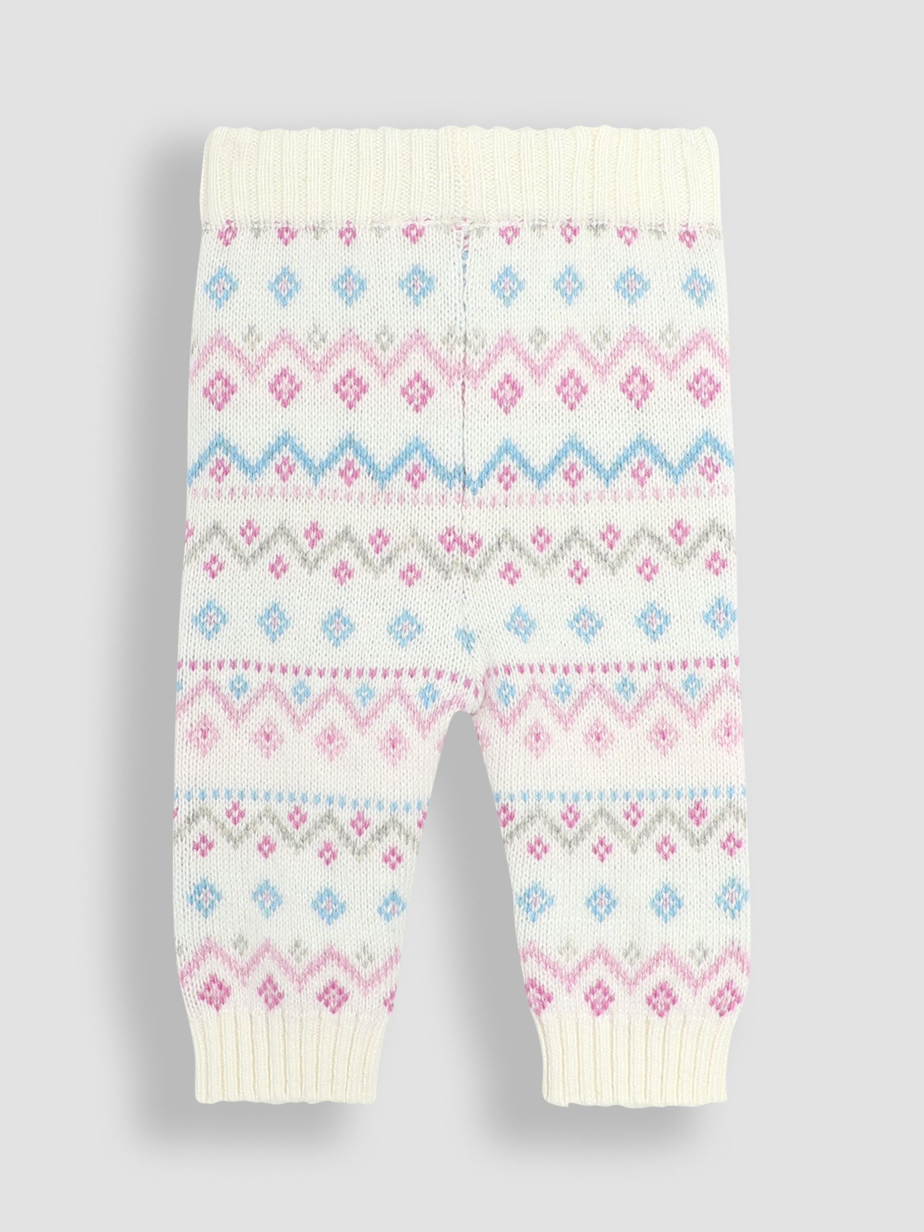 Cream 3 Piece Fair Isle Pattern Baby Knit Cardigan, Trousers & Hat Set - Image 4 of 6