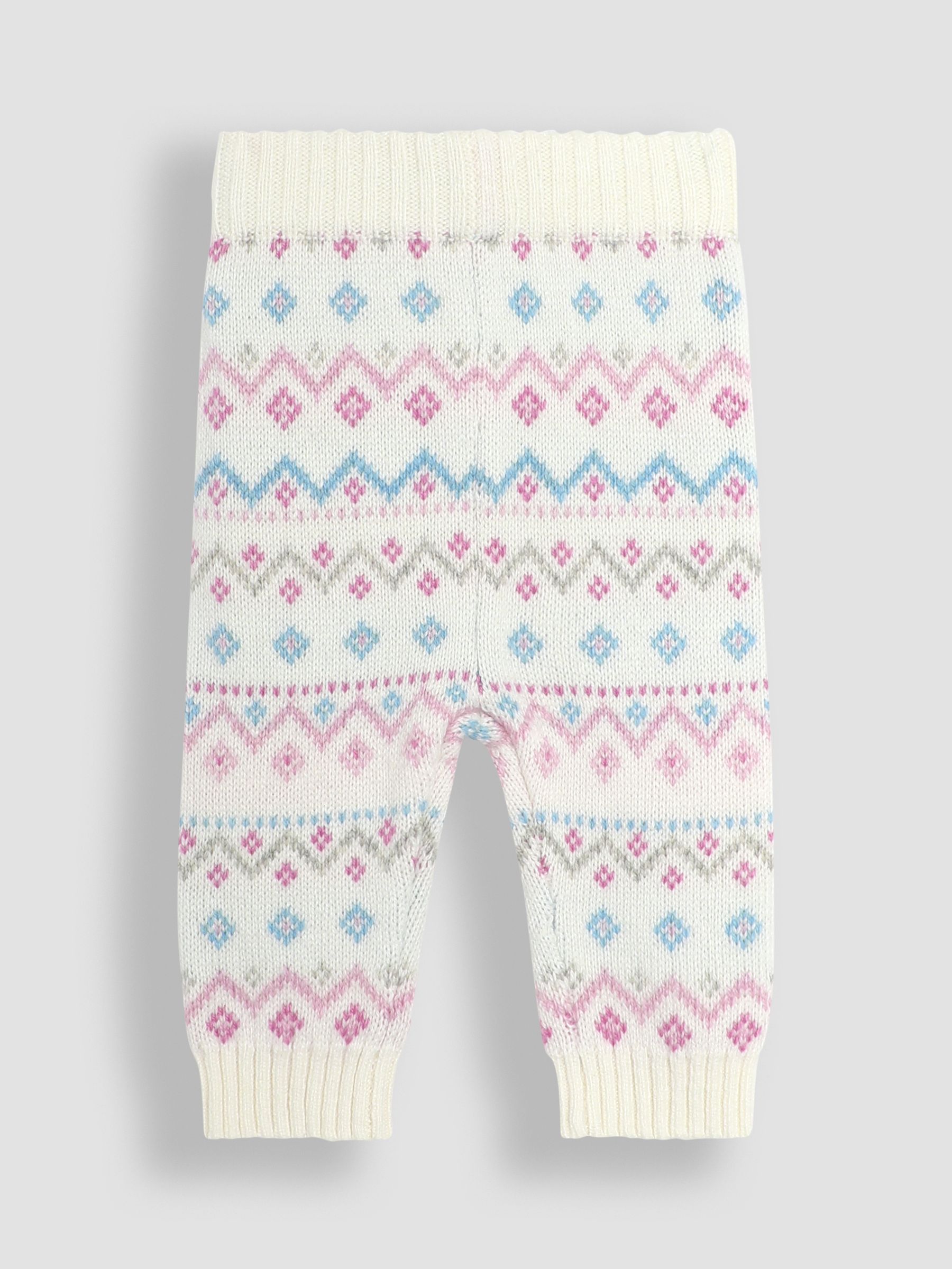 Cream 3 Piece Fair Isle Pattern Baby Knit Cardigan, Trousers & Hat Set - Image 5 of 6