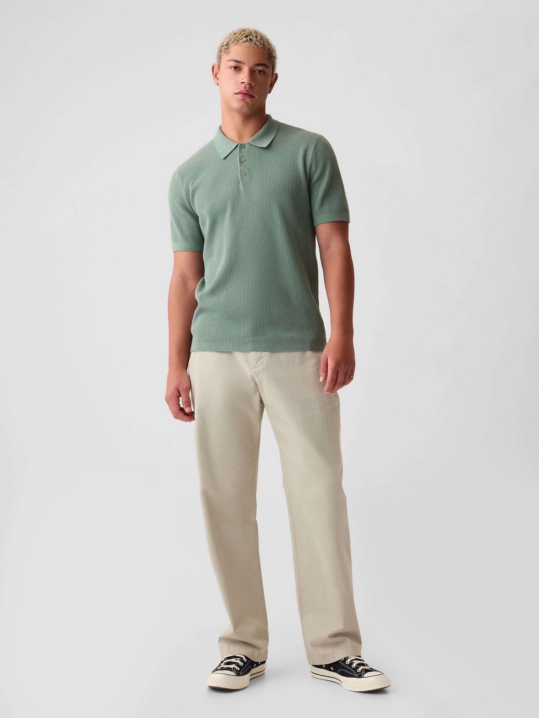 Green Cotton Textured Short Sleeve Polo Shirt - Image 3 of 4