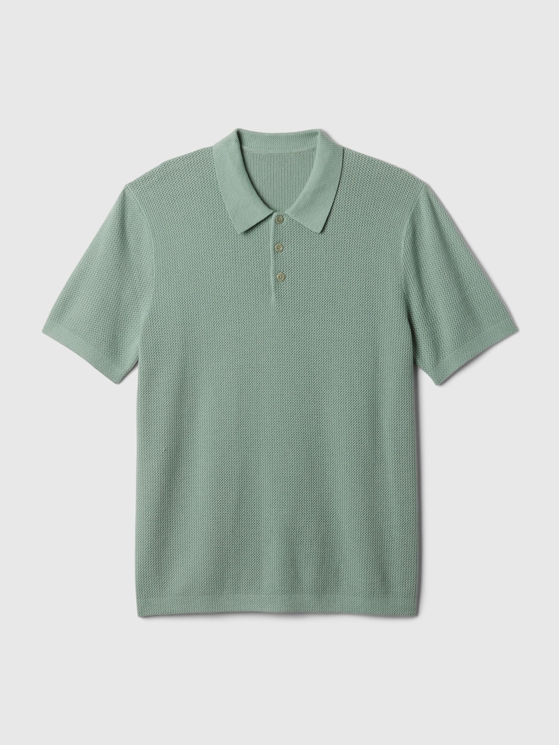 Green Cotton Textured Short Sleeve Polo Shirt - Image 4 of 4