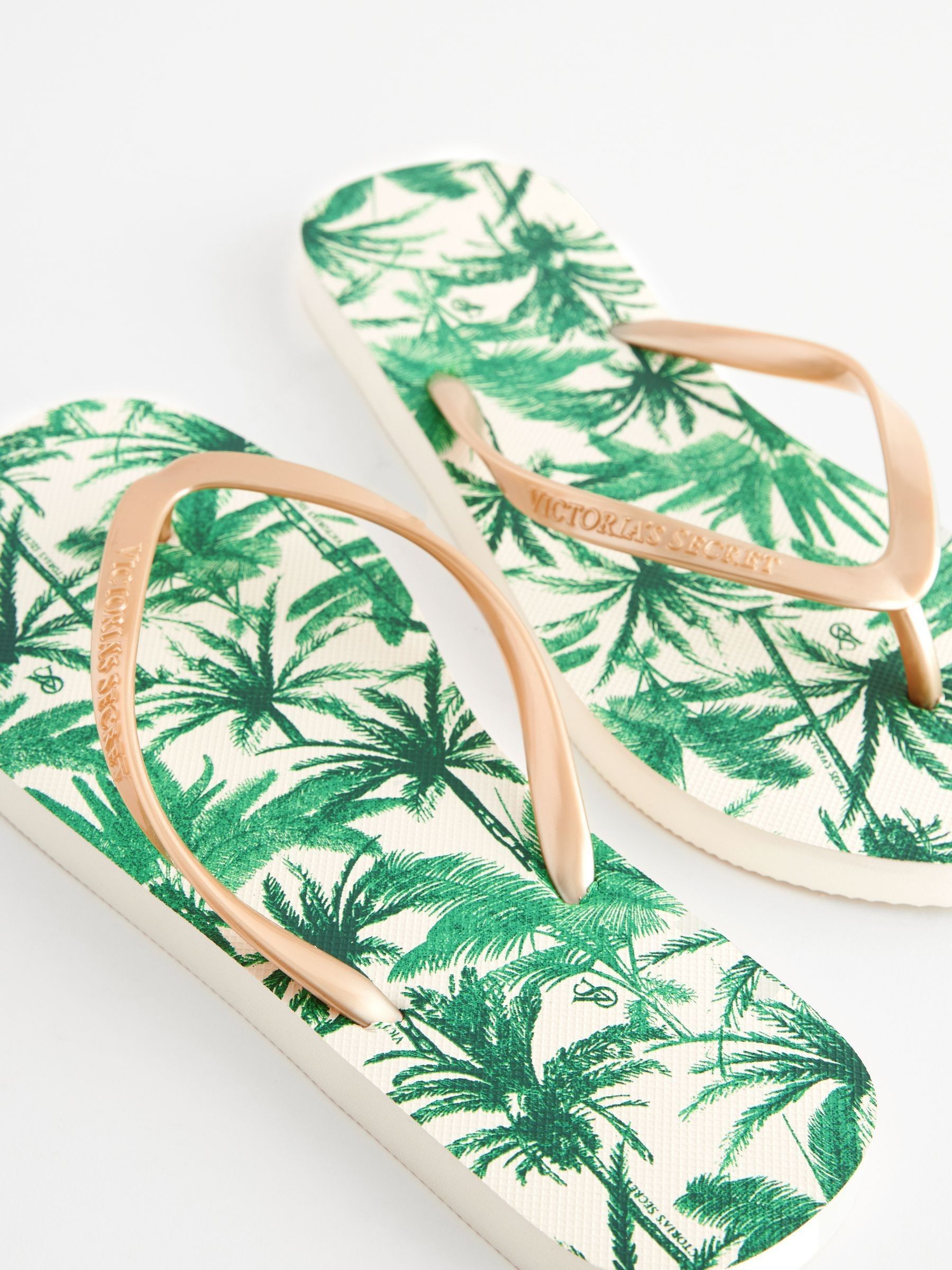 White Tropical Palm Logo Flip Flops | Victoria's Secret Ireland