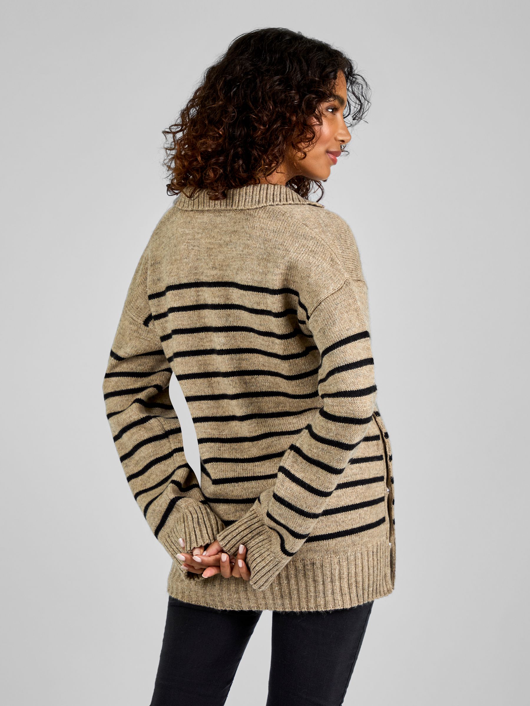 Oatmeal & Black Stripe Collared Maternity & Nursing Jumper - Image 2 of 4