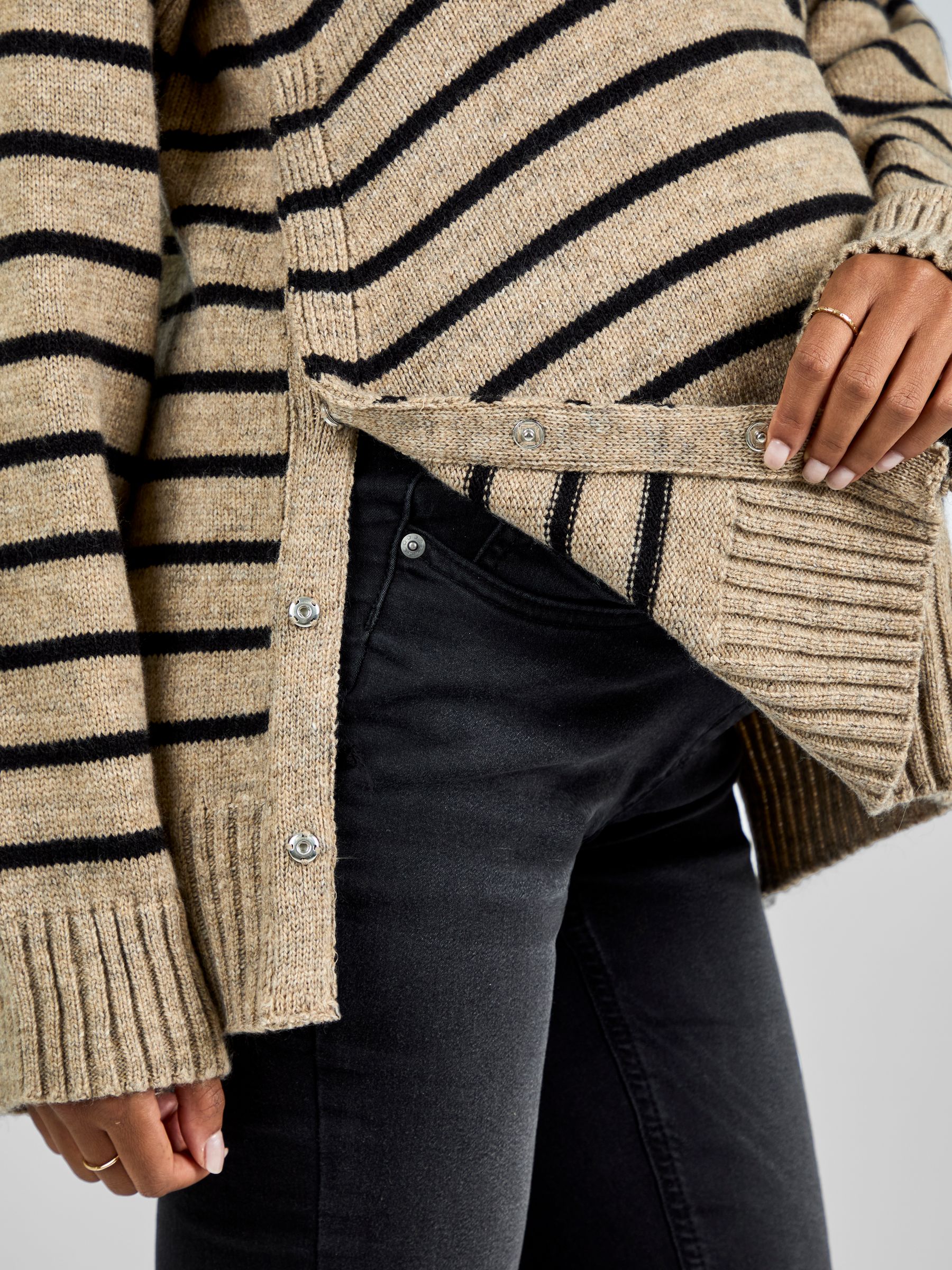 Oatmeal & Black Stripe Collared Maternity & Nursing Jumper - Image 4 of 4