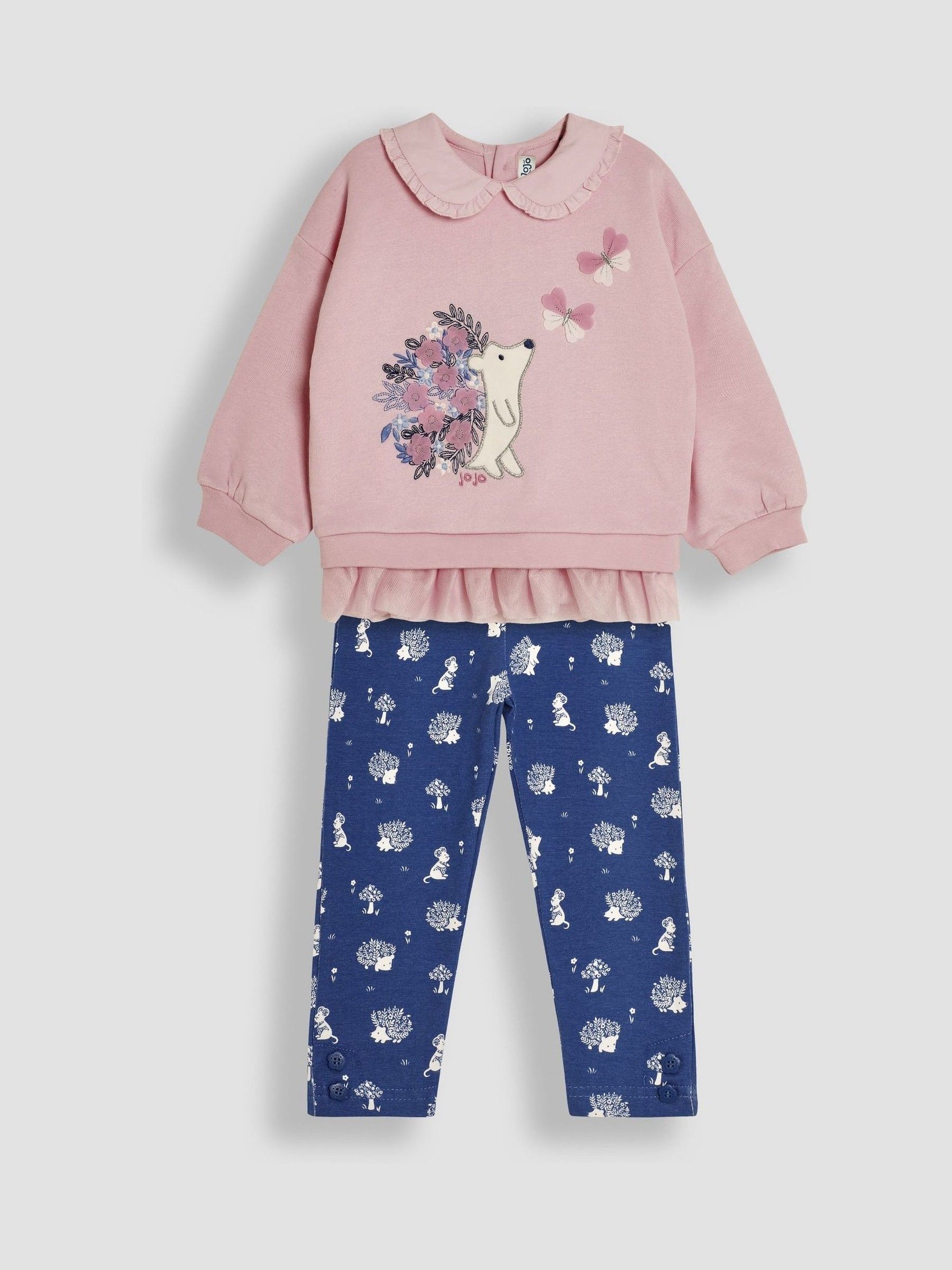 Pink Hedgehog Appliqué Tulle Frill Sweatshirt & Leggings Set - Image 3 of 7