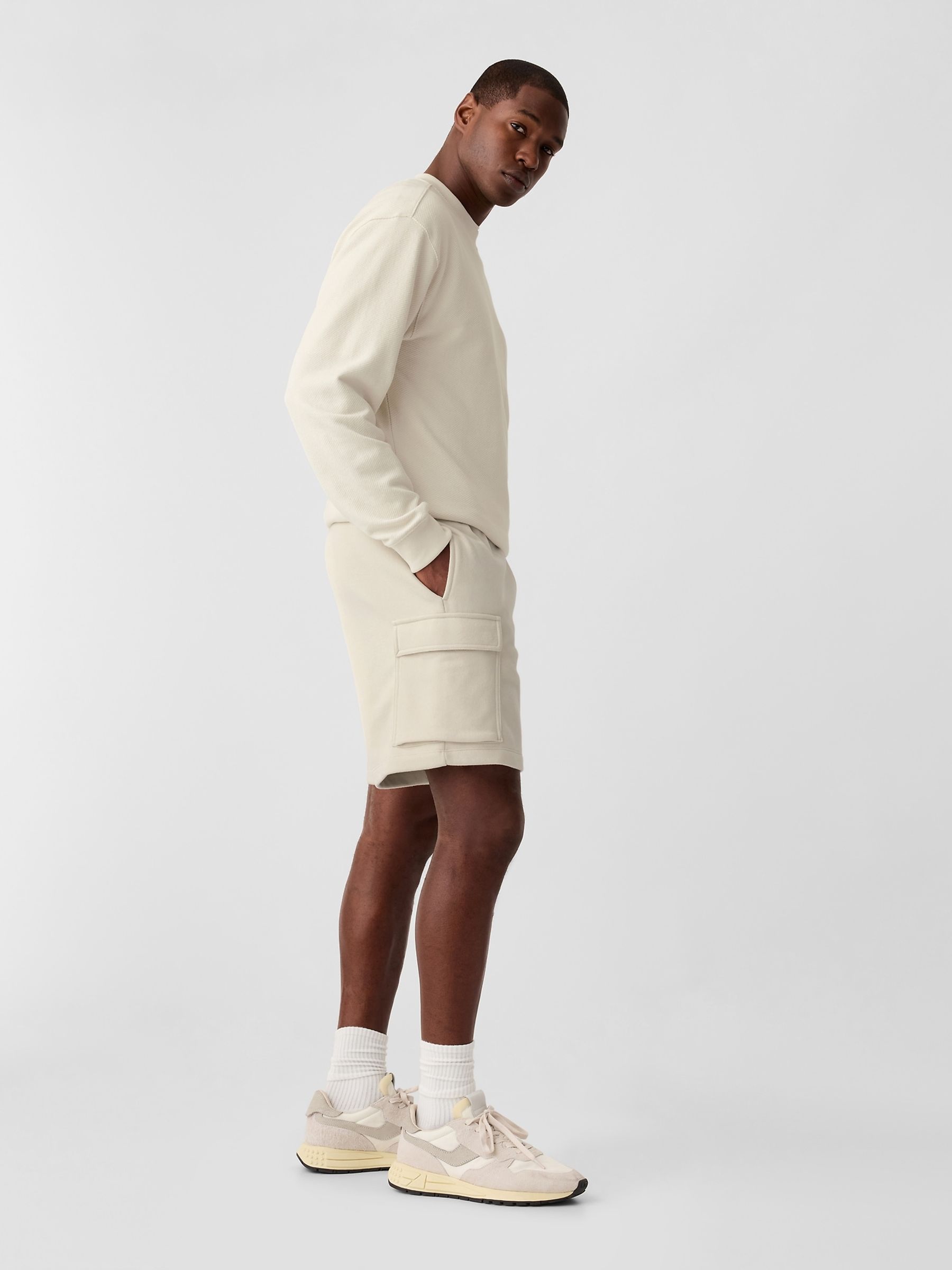 Cream Sweat Cargo Shorts - Image 3 of 5