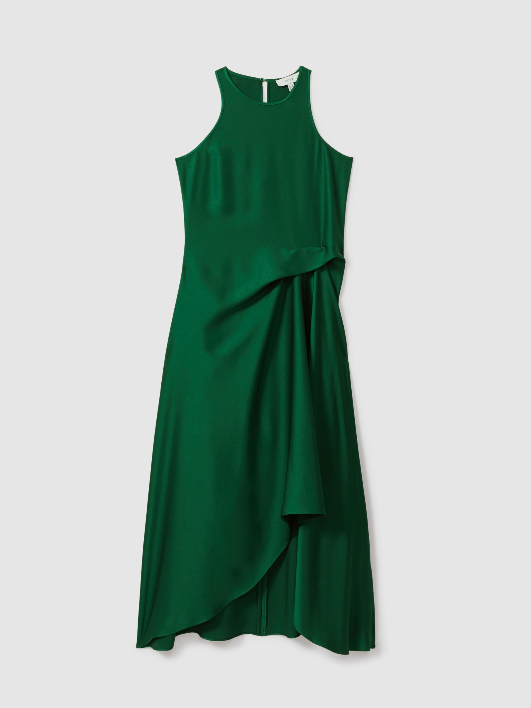 Petite Satin Drape Tuck Midi Dress in Green - Image 2 of 6