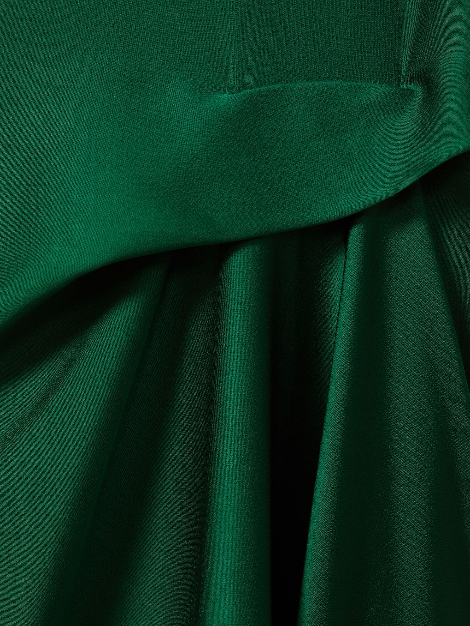 Petite Satin Drape Tuck Midi Dress in Green - Image 5 of 6