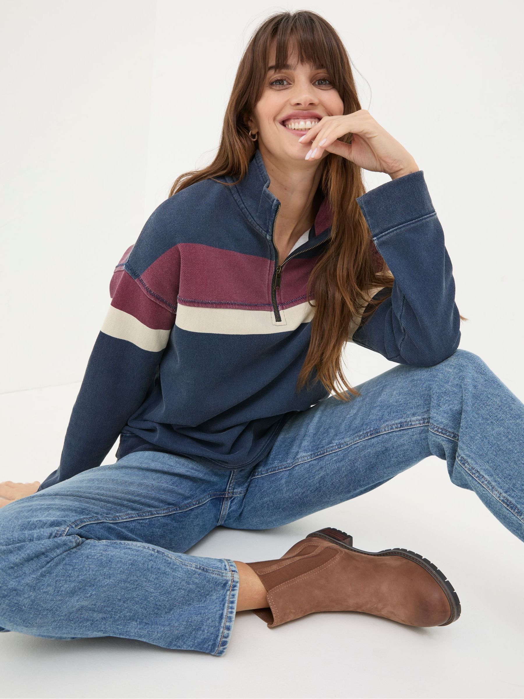 Airlie Navy Blue & Red Striped Sweat Top - Image 5 of 7