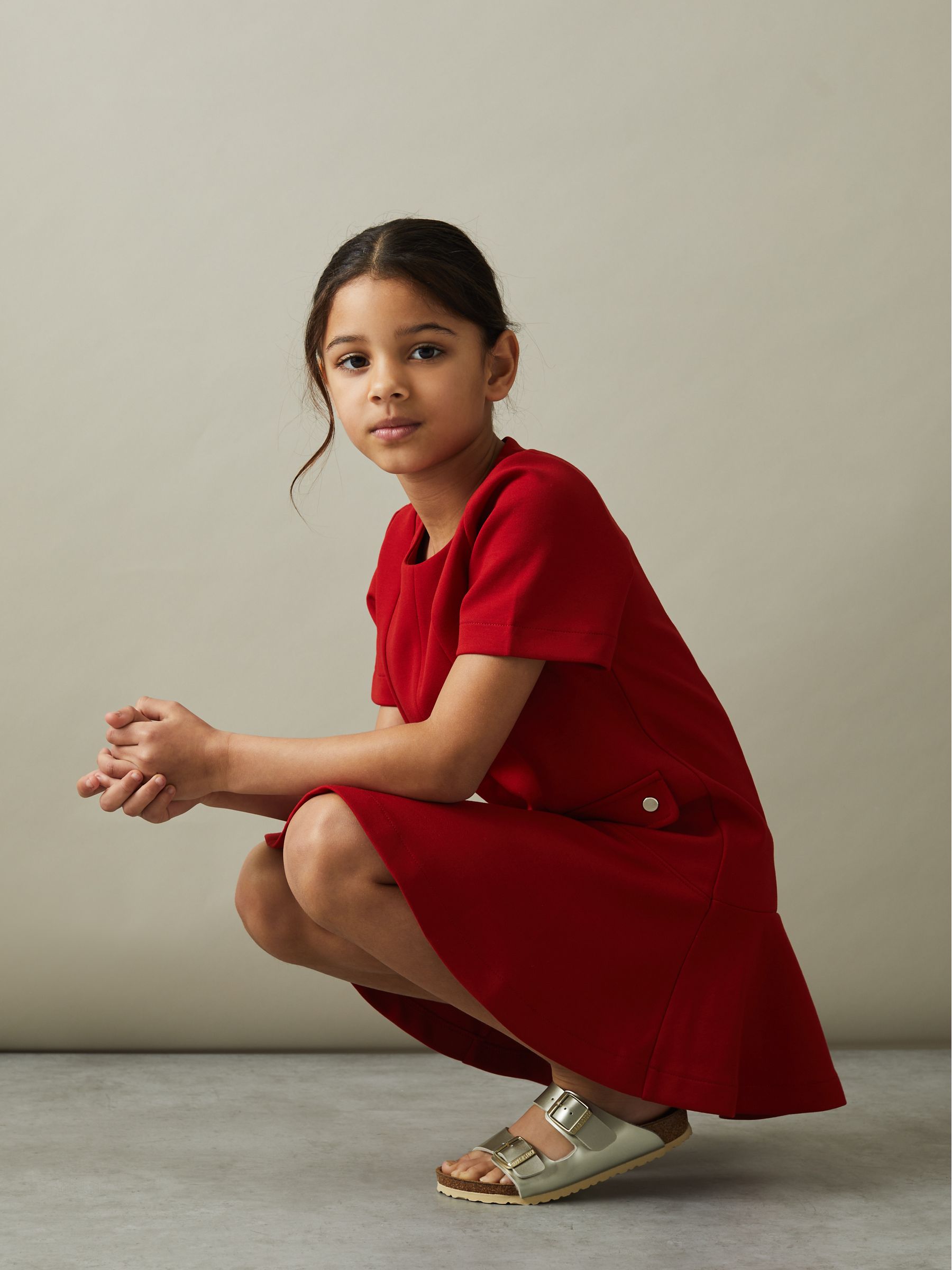 4-9 yrs Fit-and-Flare Pocket Detail Dress in Red - Image 3 of 5
