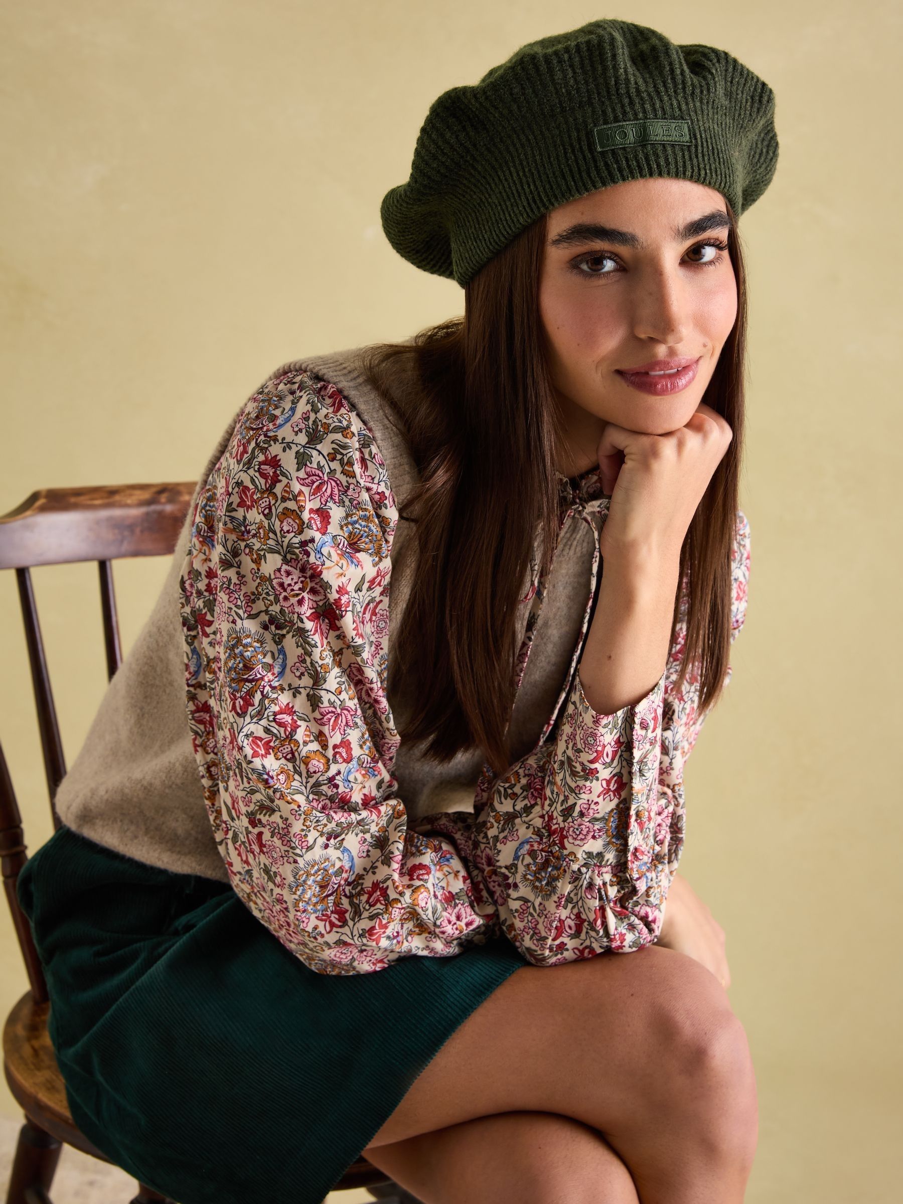 Joelle Khaki Green Knitted Beret - Image 4 of 4