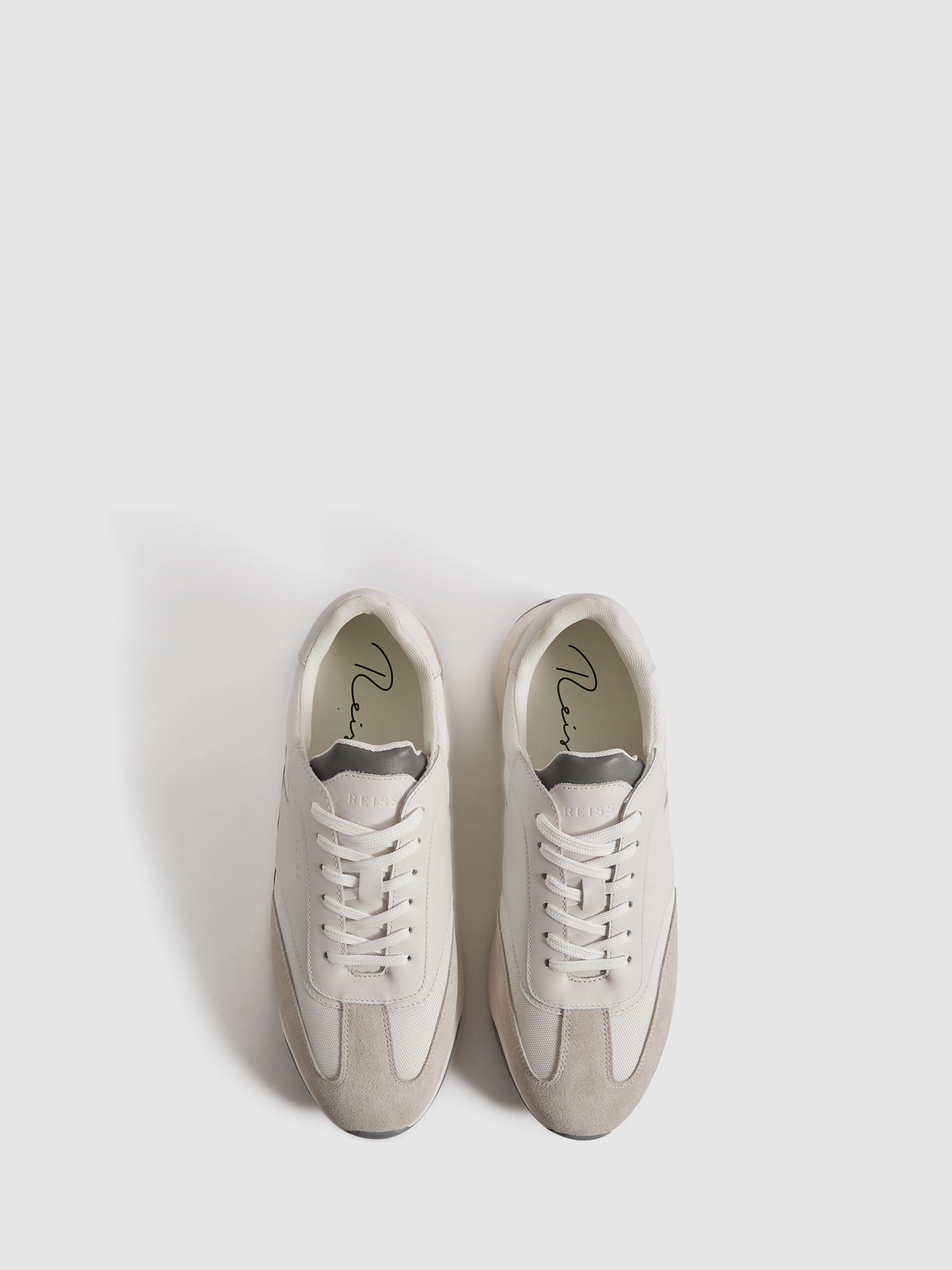 Leather Suede Running Trainers in Off White - Image 2 of 4