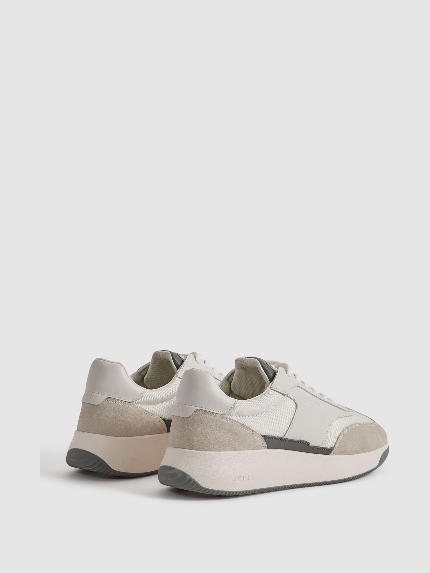 Leather Suede Running Trainers in Off White - Image 3 of 4