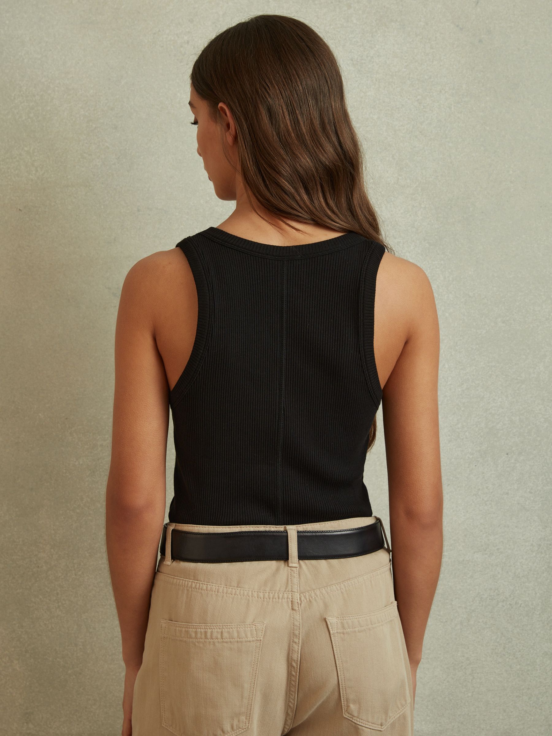 Ribbed Cotton Blend Vest in Black - Image 5 of 6