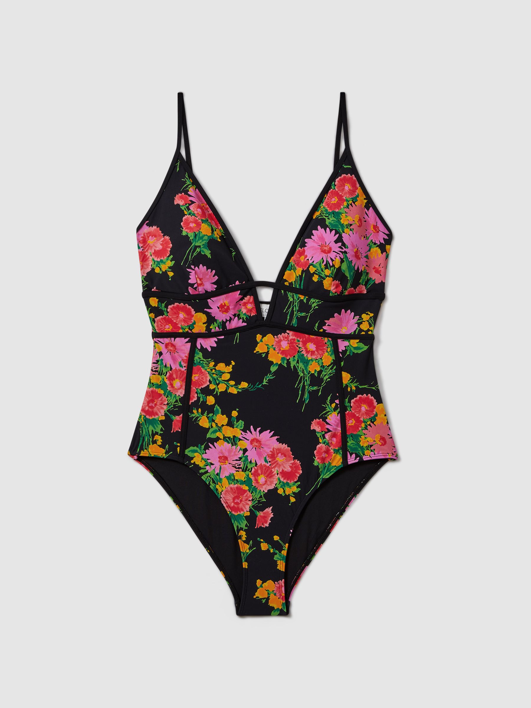 Florere Printed Plunge Neck Swimsuit in Pink/Black - Image 2 of 5