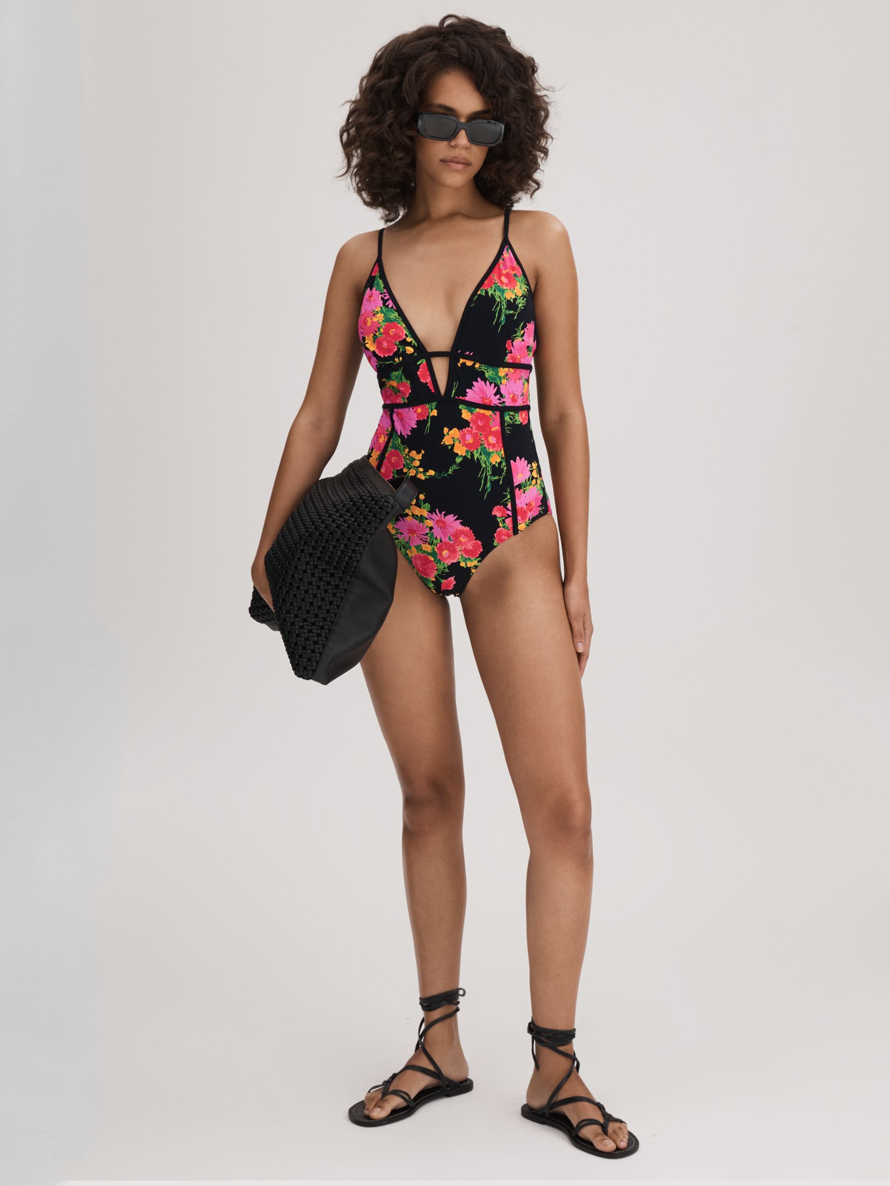 Florere Printed Plunge Neck Swimsuit in Pink/Black - Image 3 of 5