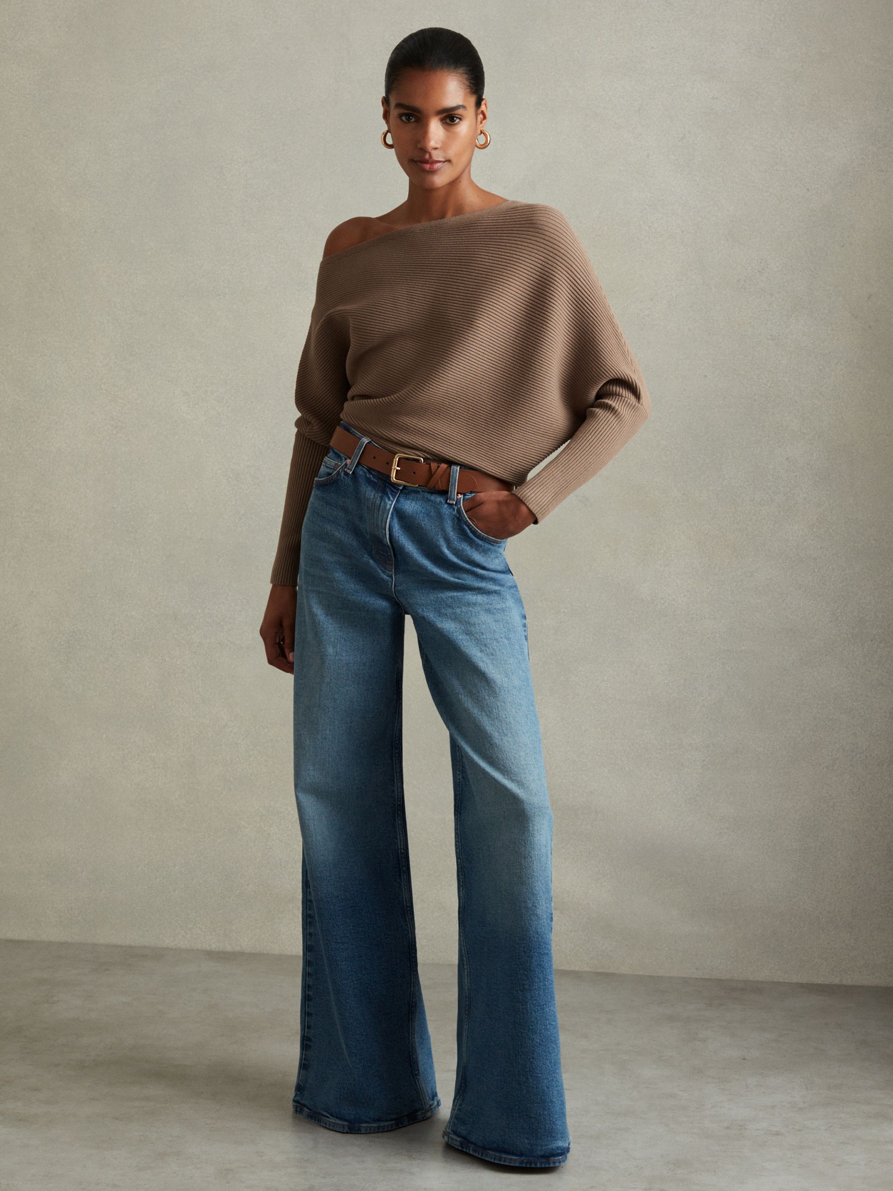 Asymmetric Drape Knitted Top in Mink - Image 1 of 5