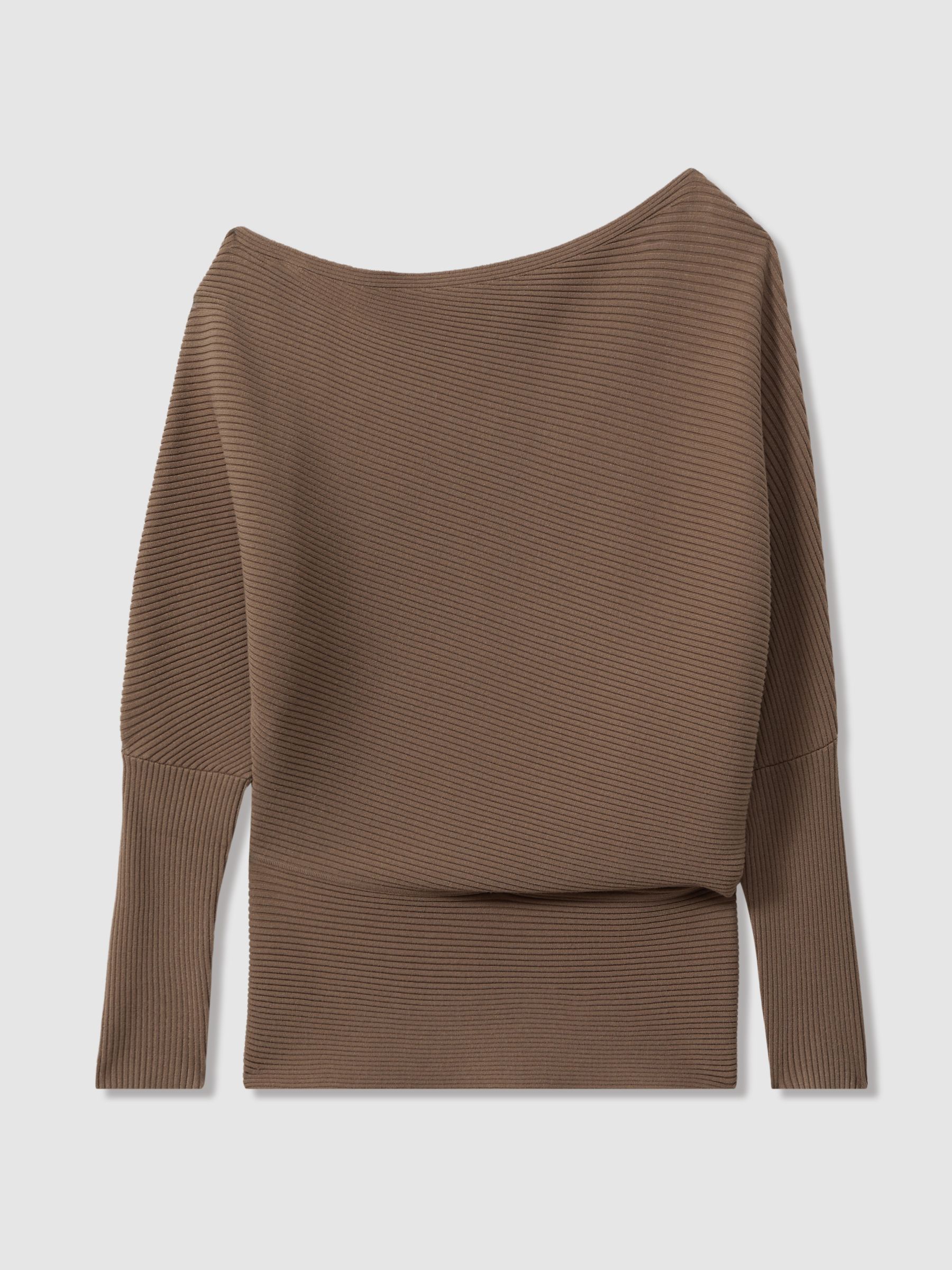 Asymmetric Drape Knitted Top in Mink - Image 2 of 5