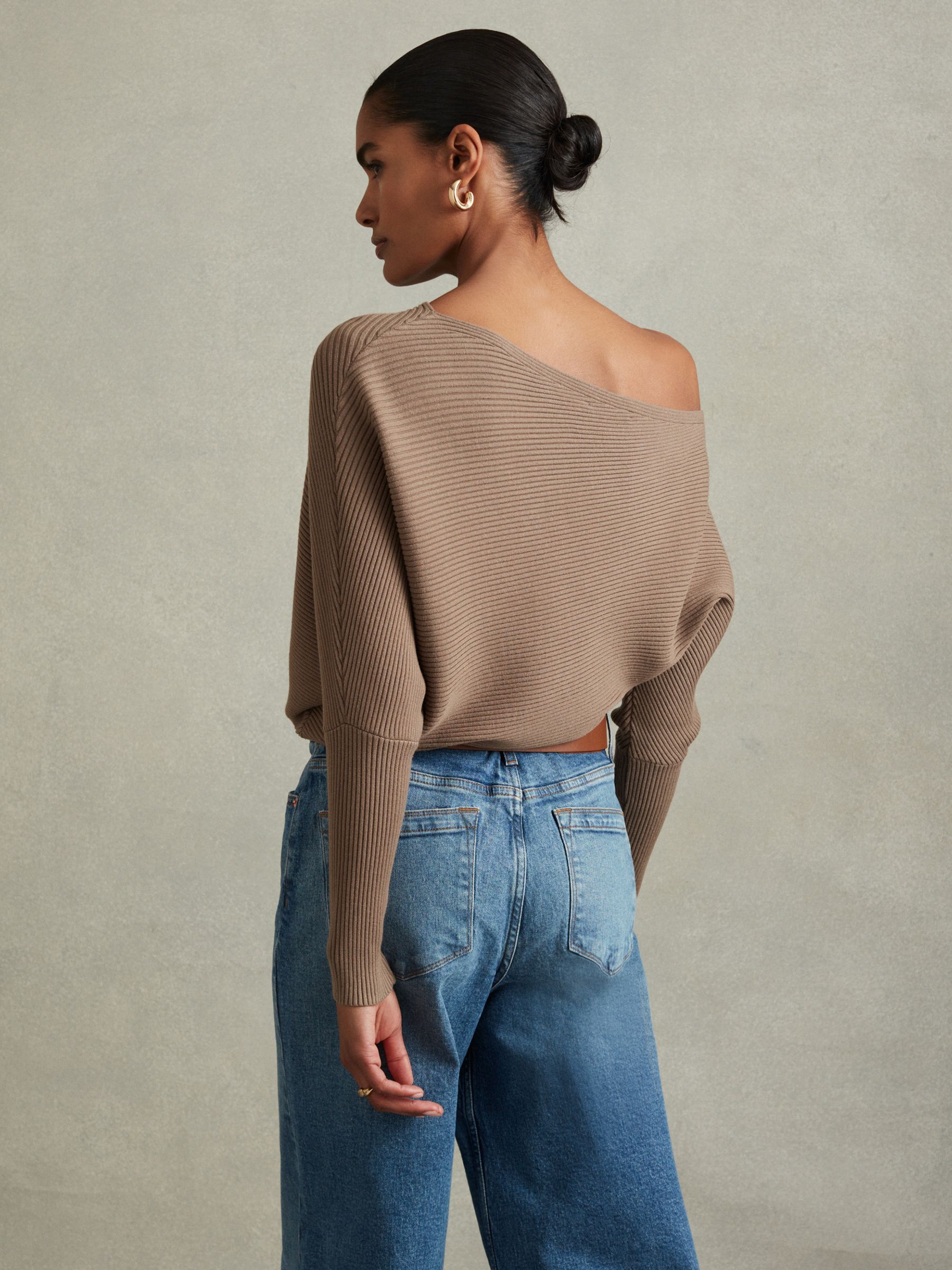 Asymmetric Drape Knitted Top in Mink - Image 4 of 5