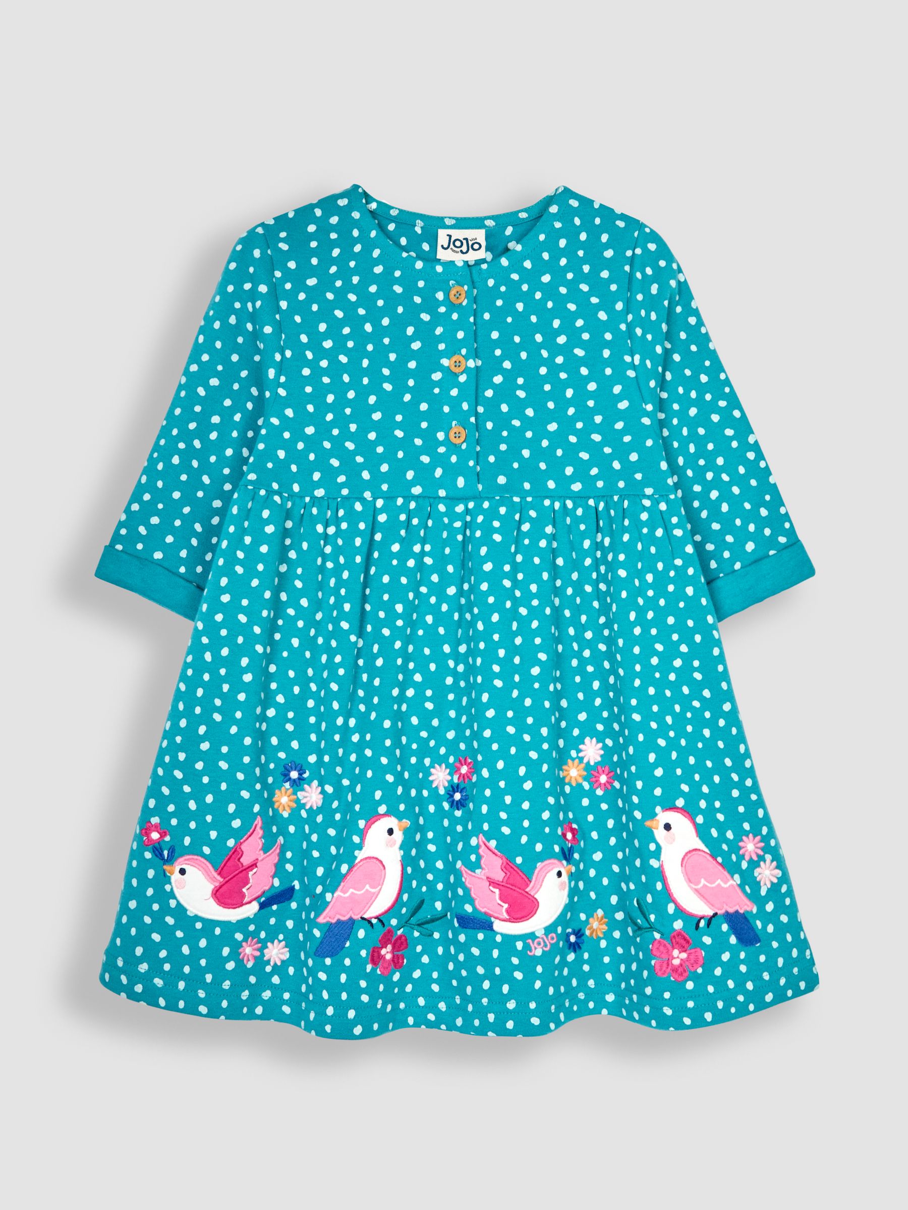 Green Bird Appliqué Button Front Dress - Image 1 of 4