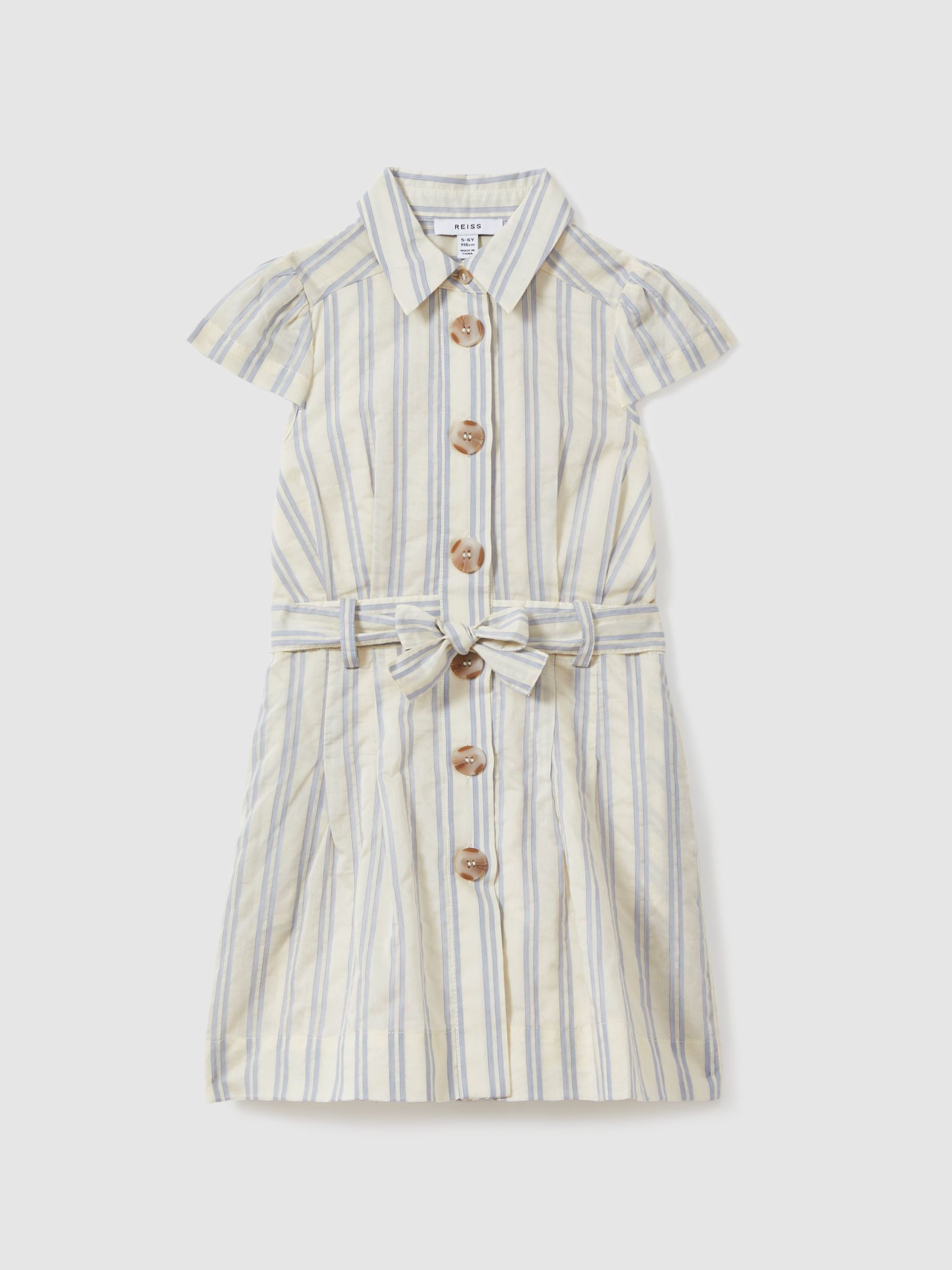 4-9 yrs Cotton-Silk Striped Dress in Blue - Image 2 of 5