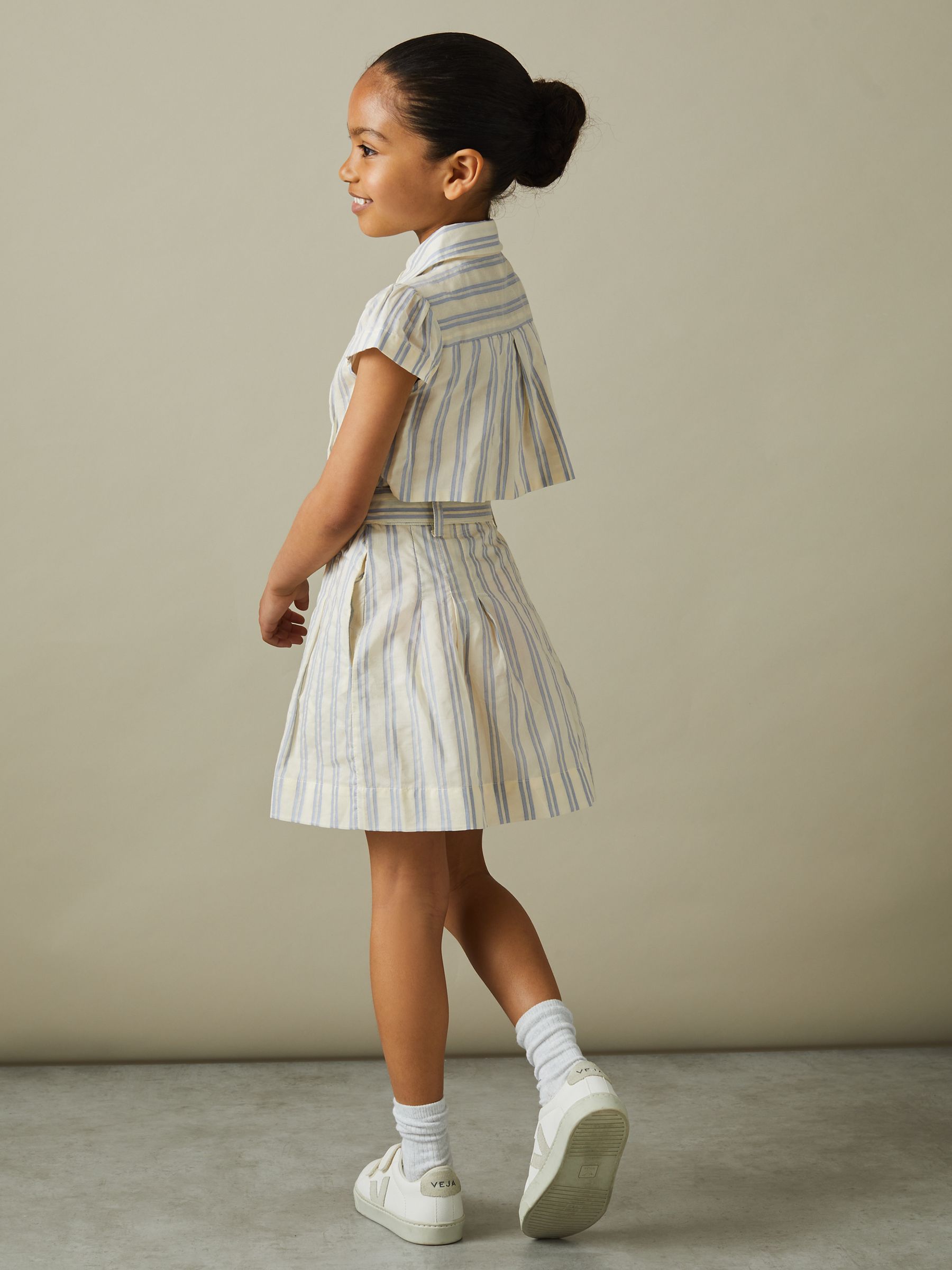 4-9 yrs Cotton-Silk Striped Dress in Blue - Image 4 of 5