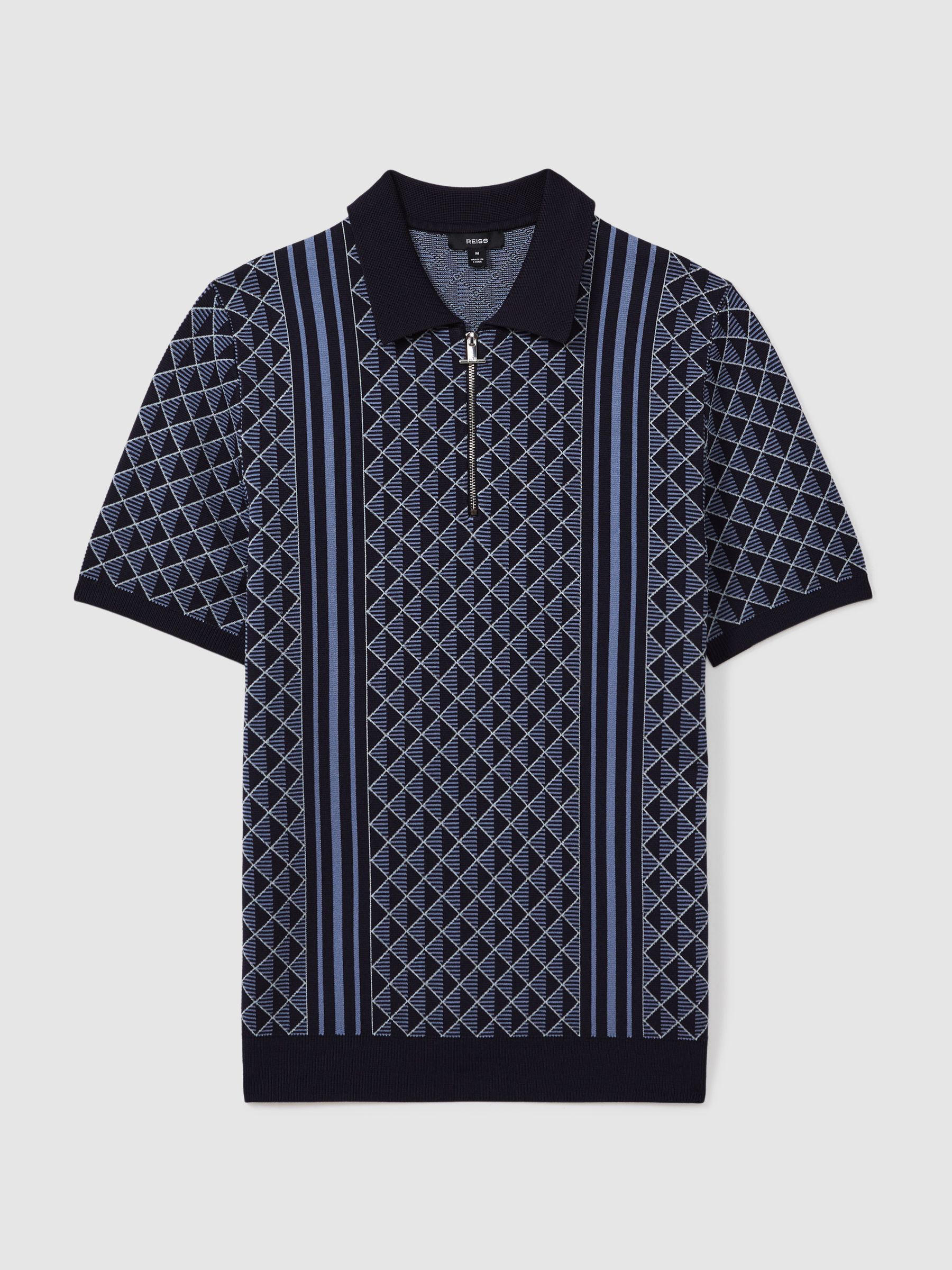 Half-Zip Diamond Stitch Polo Shirt in Navy - Image 2 of 5