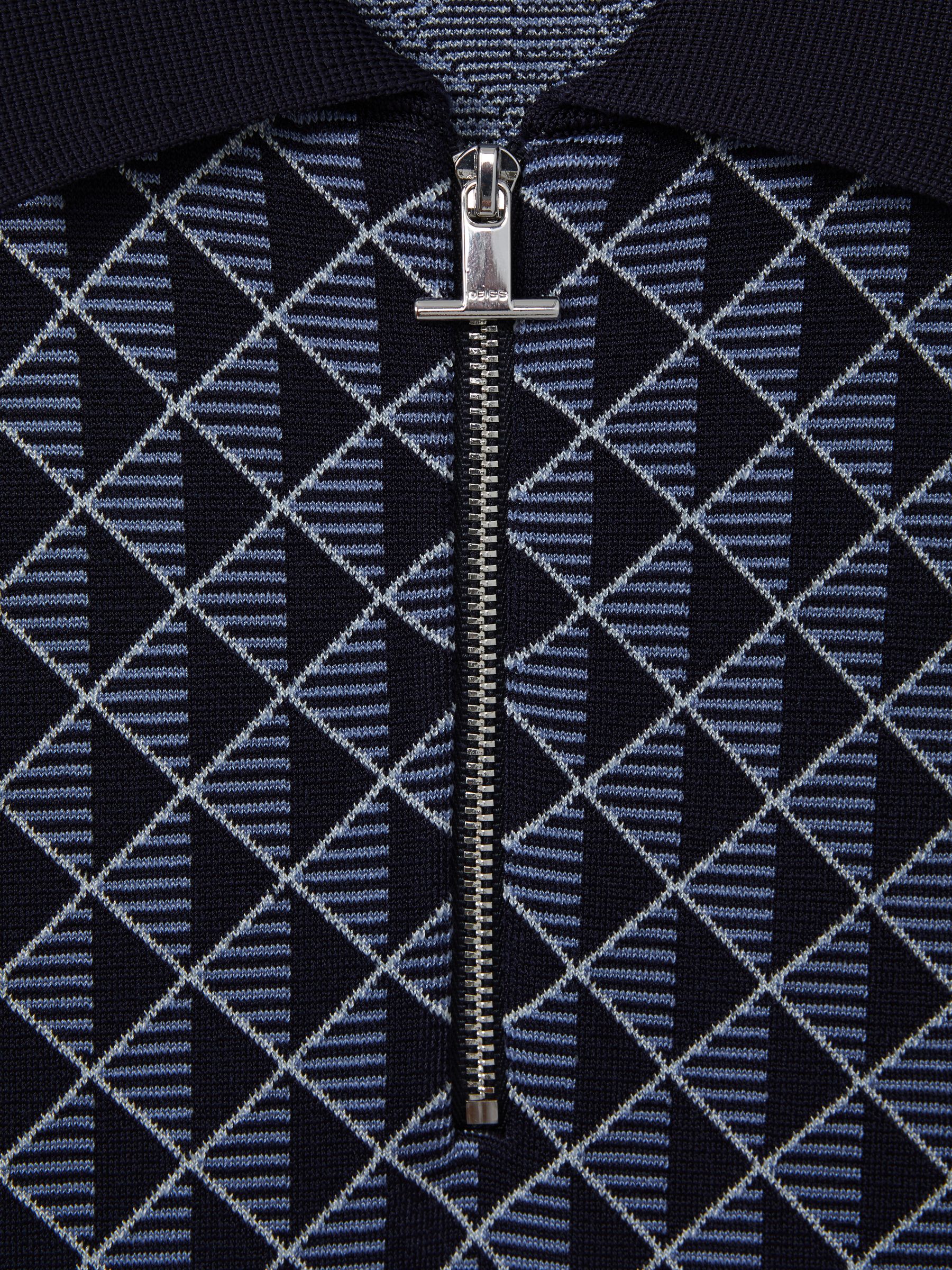 Half-Zip Diamond Stitch Polo Shirt in Navy - Image 5 of 5