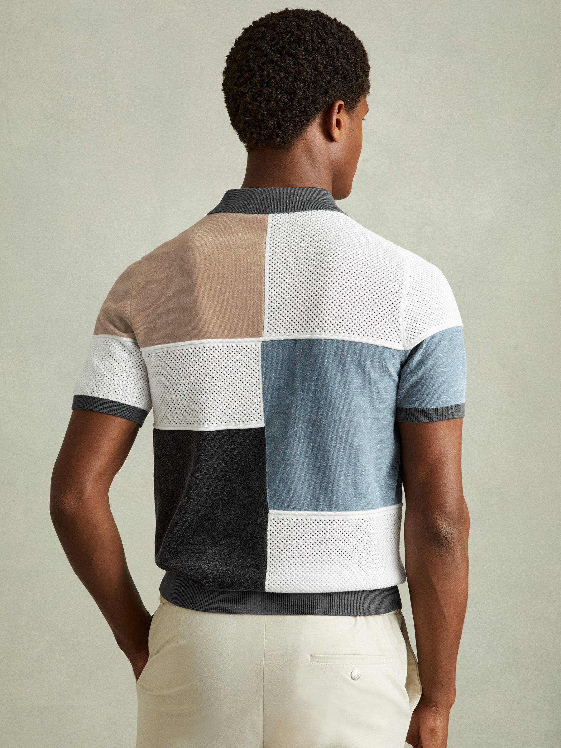 Hybrid Velour Half-Zip Polo Shirt in Steel Blue - Image 4 of 5