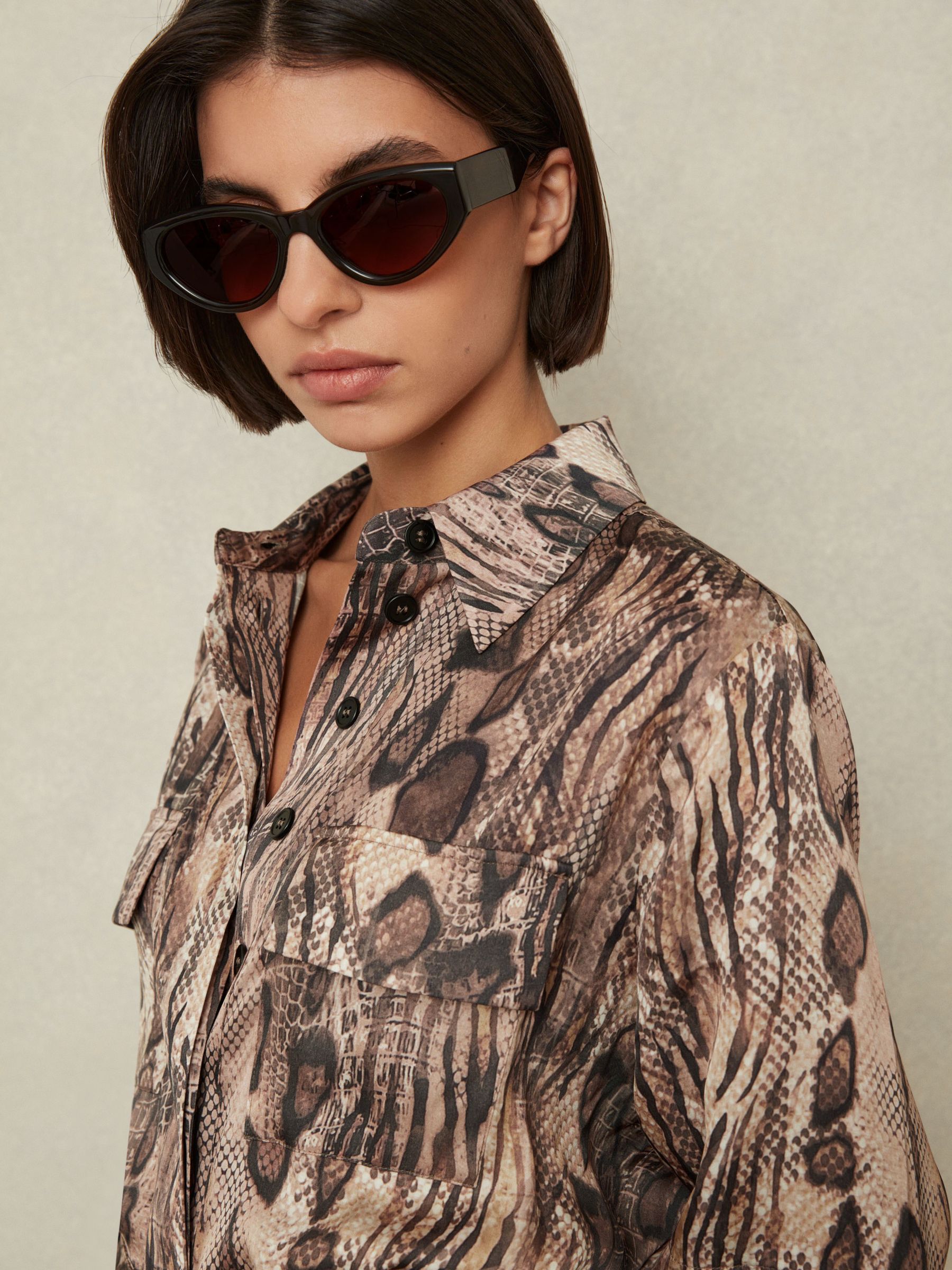 Snake Print Belted Midi Dress in Neutral - Image 3 of 5