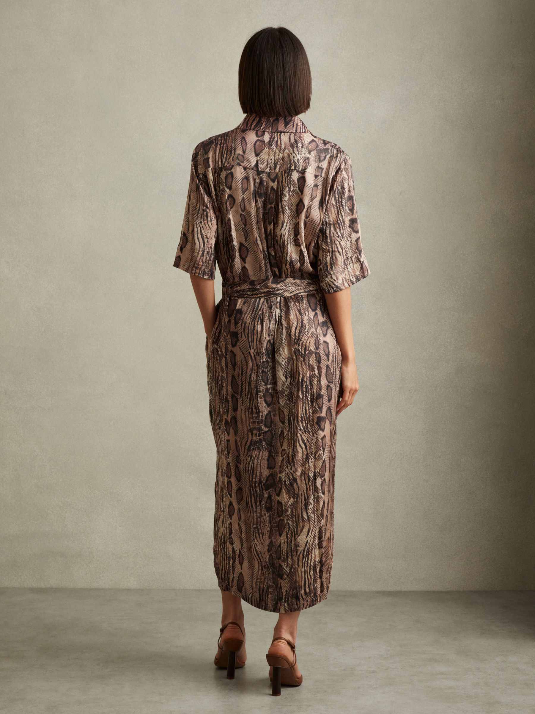 Snake Print Belted Midi Dress in Neutral - Image 4 of 5