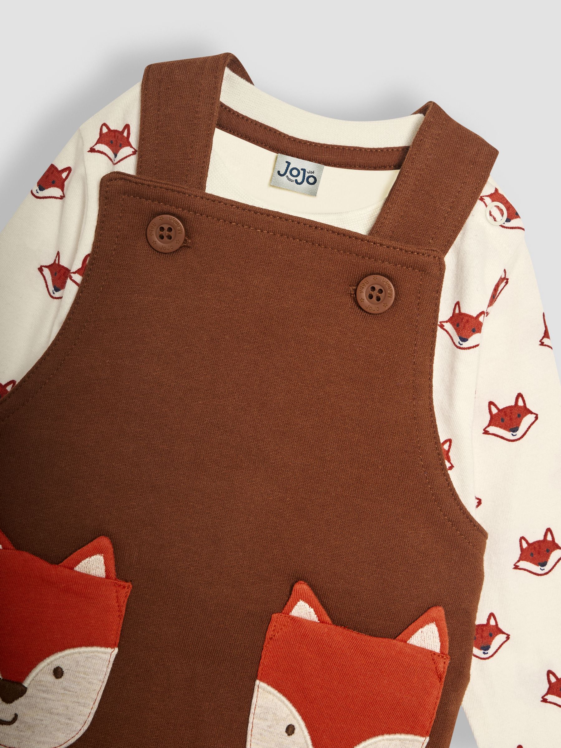 Toffee Brown Fox Appliqué Pocket Dungarees and Top Set - Image 4 of 6