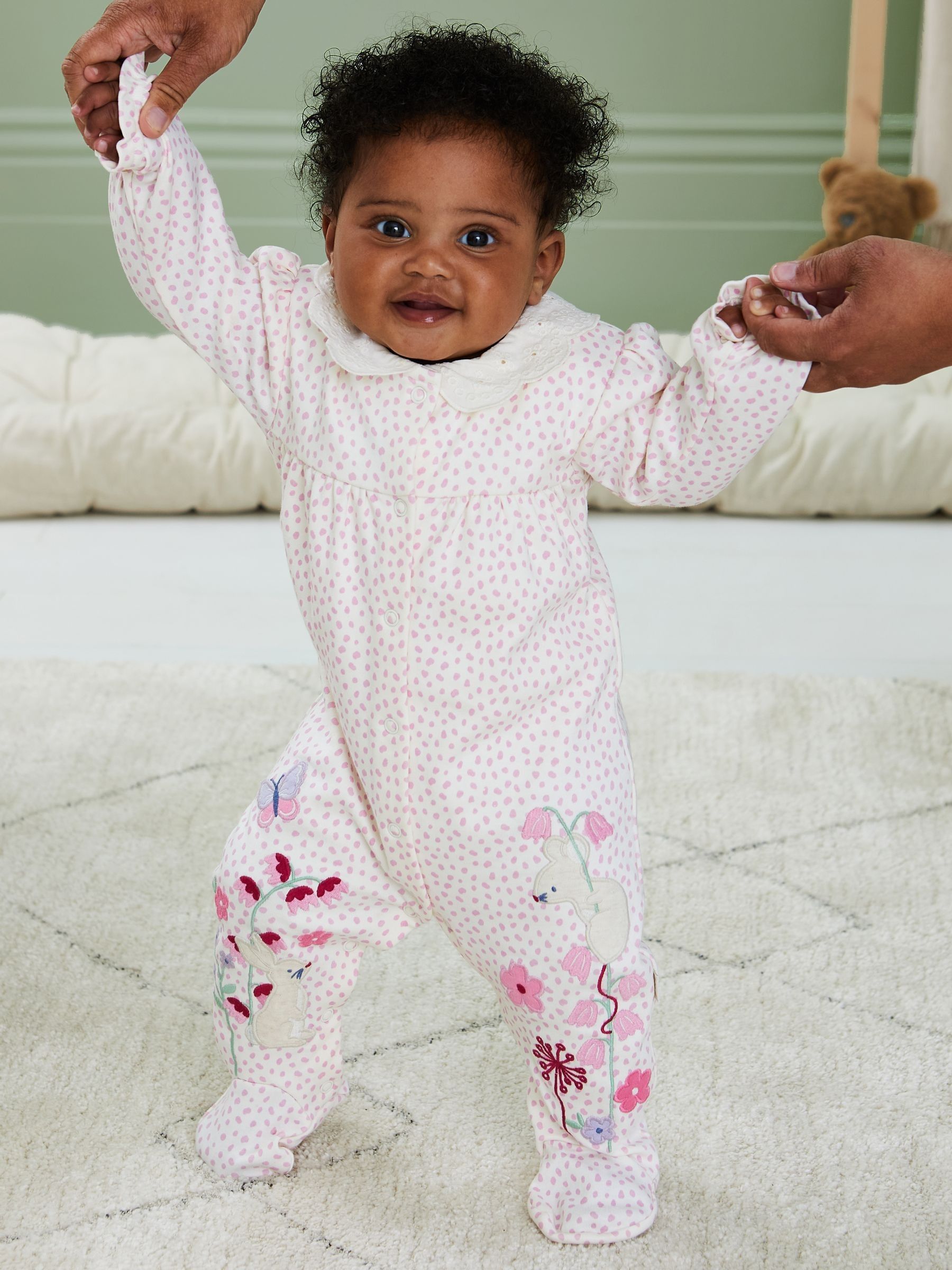 Pink Mouse Appliqué Frill Collar Sleepsuit - Image 1 of 5