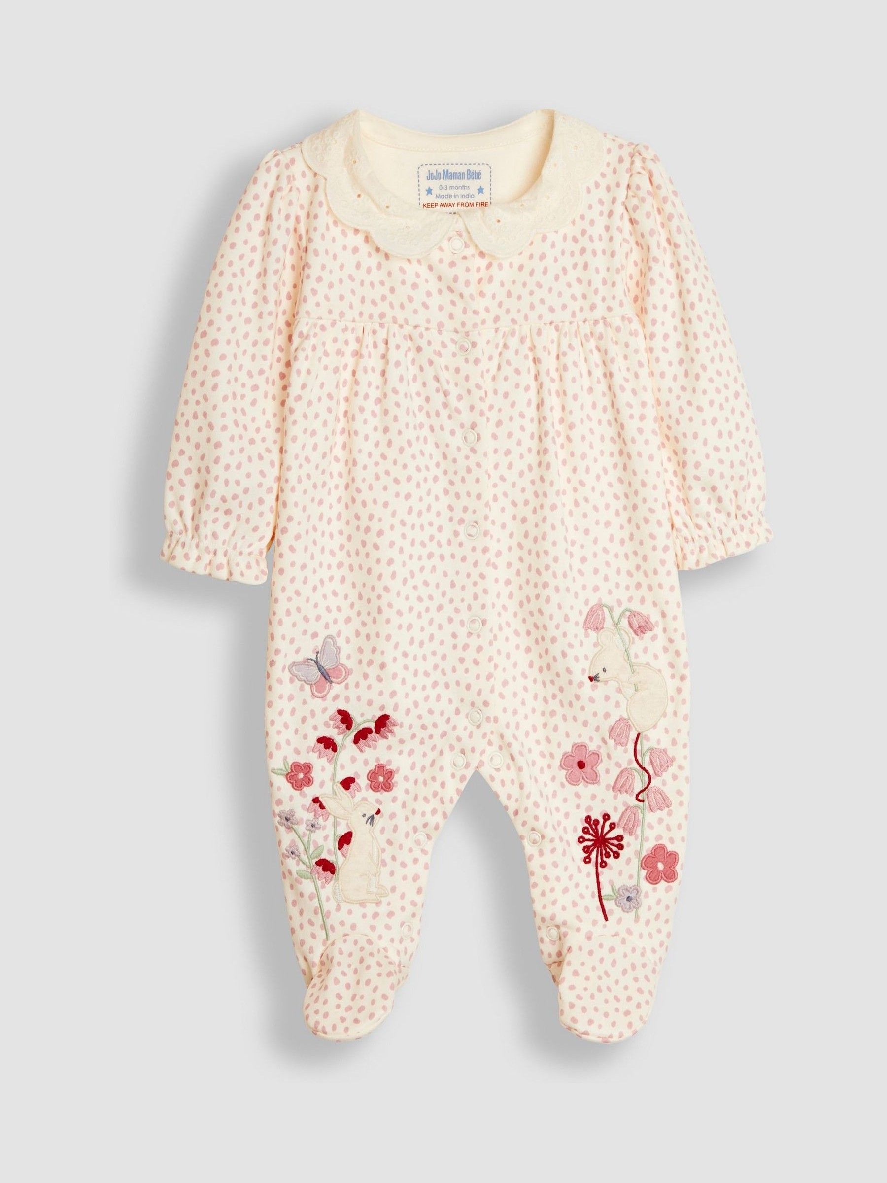 Pink Mouse Appliqué Frill Collar Sleepsuit - Image 3 of 5