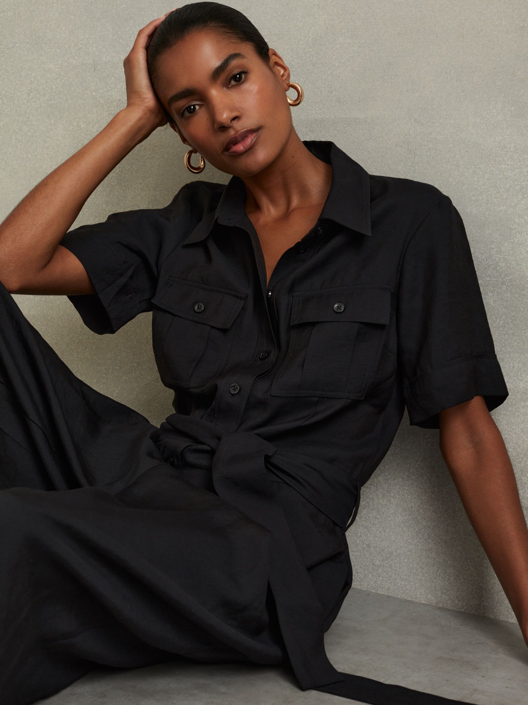 Joanie Black Belted Utility Wide Leg Jumpsuit - Image 3 of 7